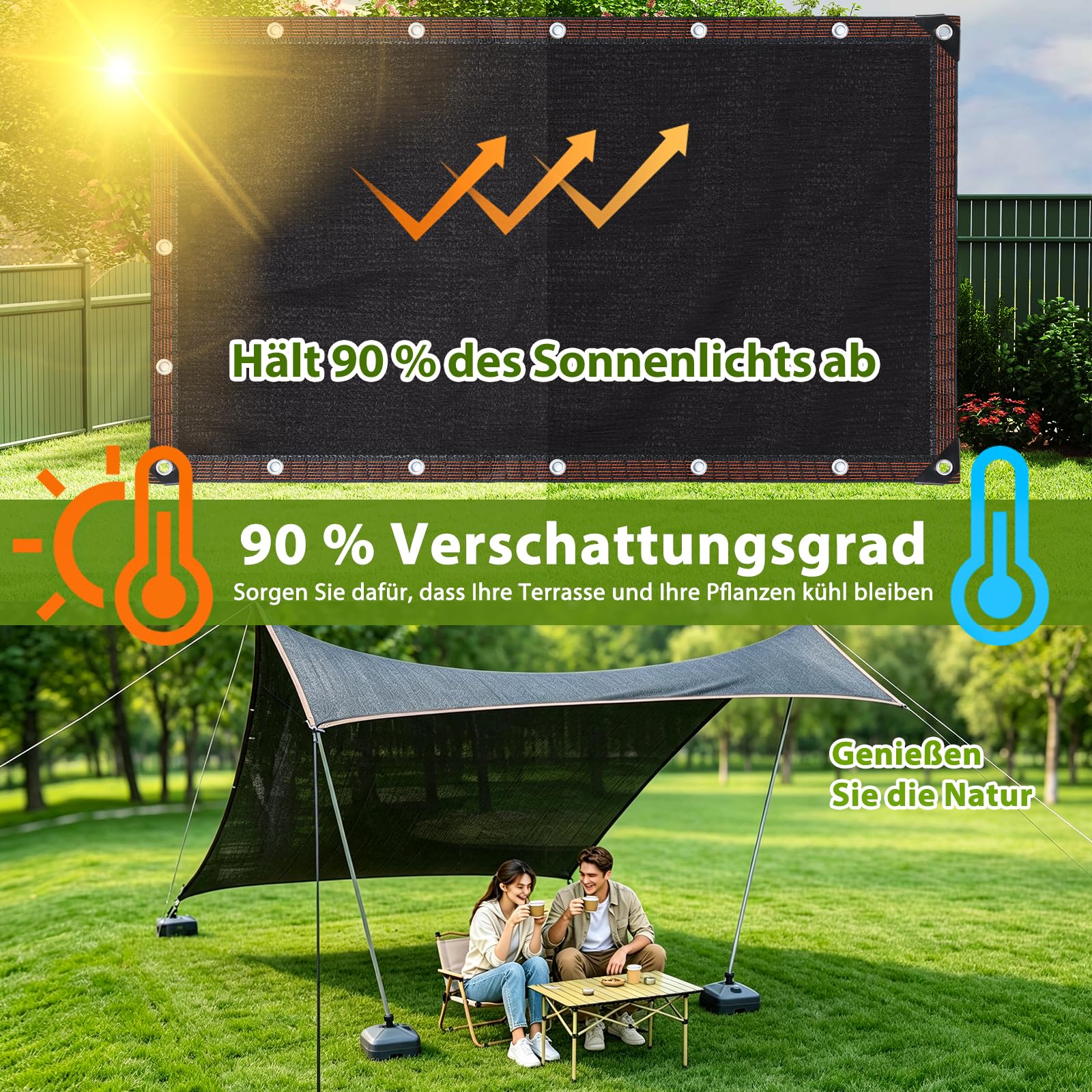Voile d'ombrage - 4 x 7 m - Avec œillets - 70 à 90 % d'ombrage - Résistant aux UV - Filet d'ombrage pour protection des plantes, serre, grange, chenil, cour, toit, balcon et terrasse