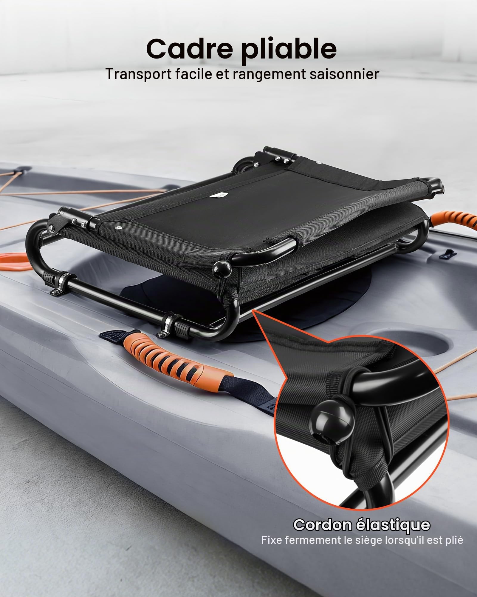 VEVOR Siège de Kayak Pliable avec Dossier, Dosseret SUP Pliable, Cadre en Alliage d'Aluminium et Tissu Oxford 600D, pour Paddle, Planche à Pagaie, Canoë Gonflable, Pêche, Kayak de Loisirs, Noir