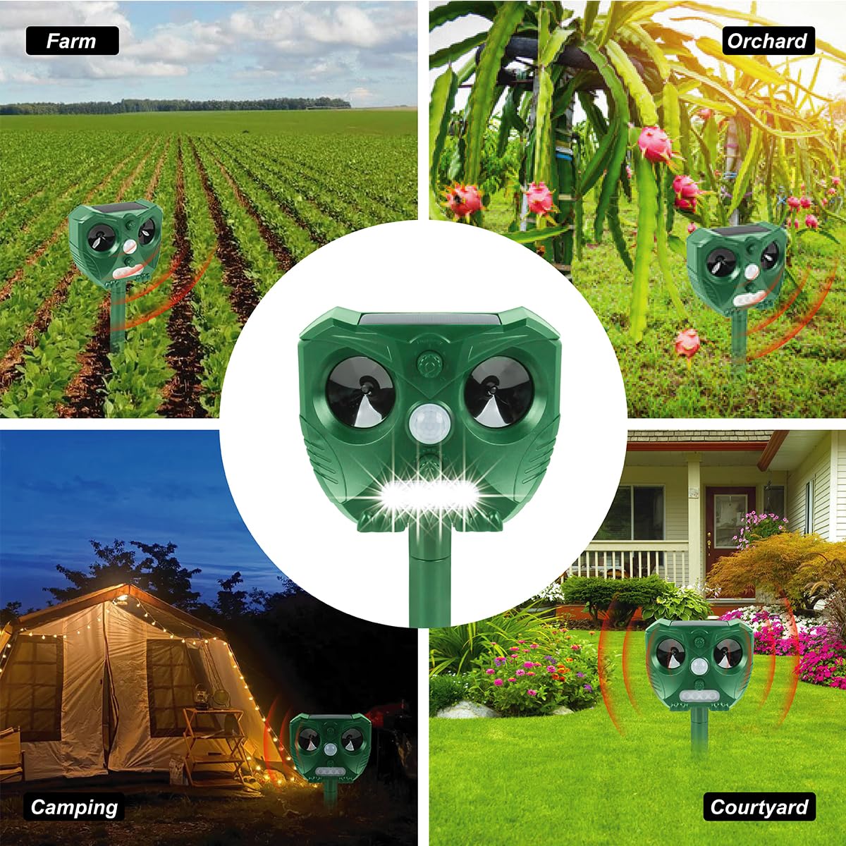 2X Repelente Ultrasónico de Gatos de Plagas Solar Impermeable,Ultrasónico Ahuyentador con Sensor de Movimiento PIR de Alta Sensibilidad