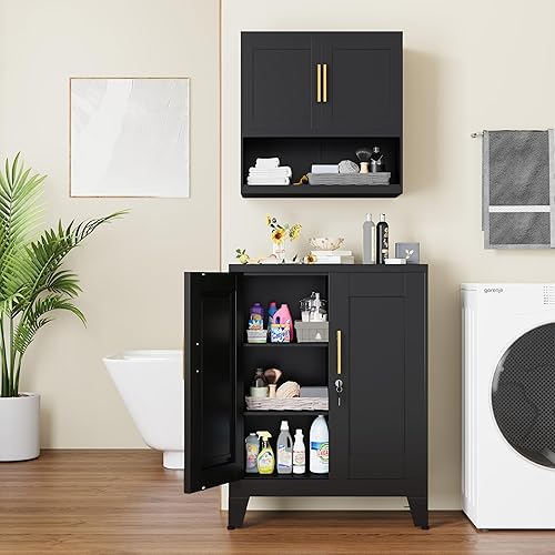 Miniatura 8 de Armario de almacenamiento de metal de 36 pulgadas de alto con cerradura, gabinete de bloqueo con 2 puertas y 2 estantes ajustables, gabinetes de