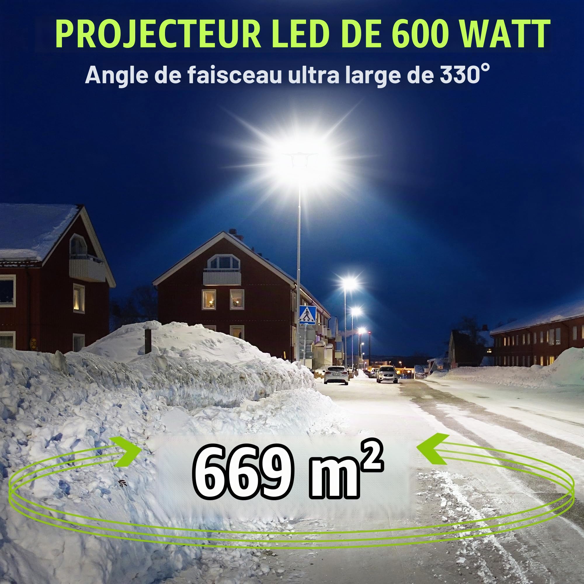 STASUN 600W Projecteur LED Extérieur, 54000lm Éclairage Extérieur, Lumière du Jour Blanche 5000K, IP66, Projecteur Extérieur Lampe de Sécurité Extérieur avec 3 Têtes Réglables pour Cour, Rue, Parking