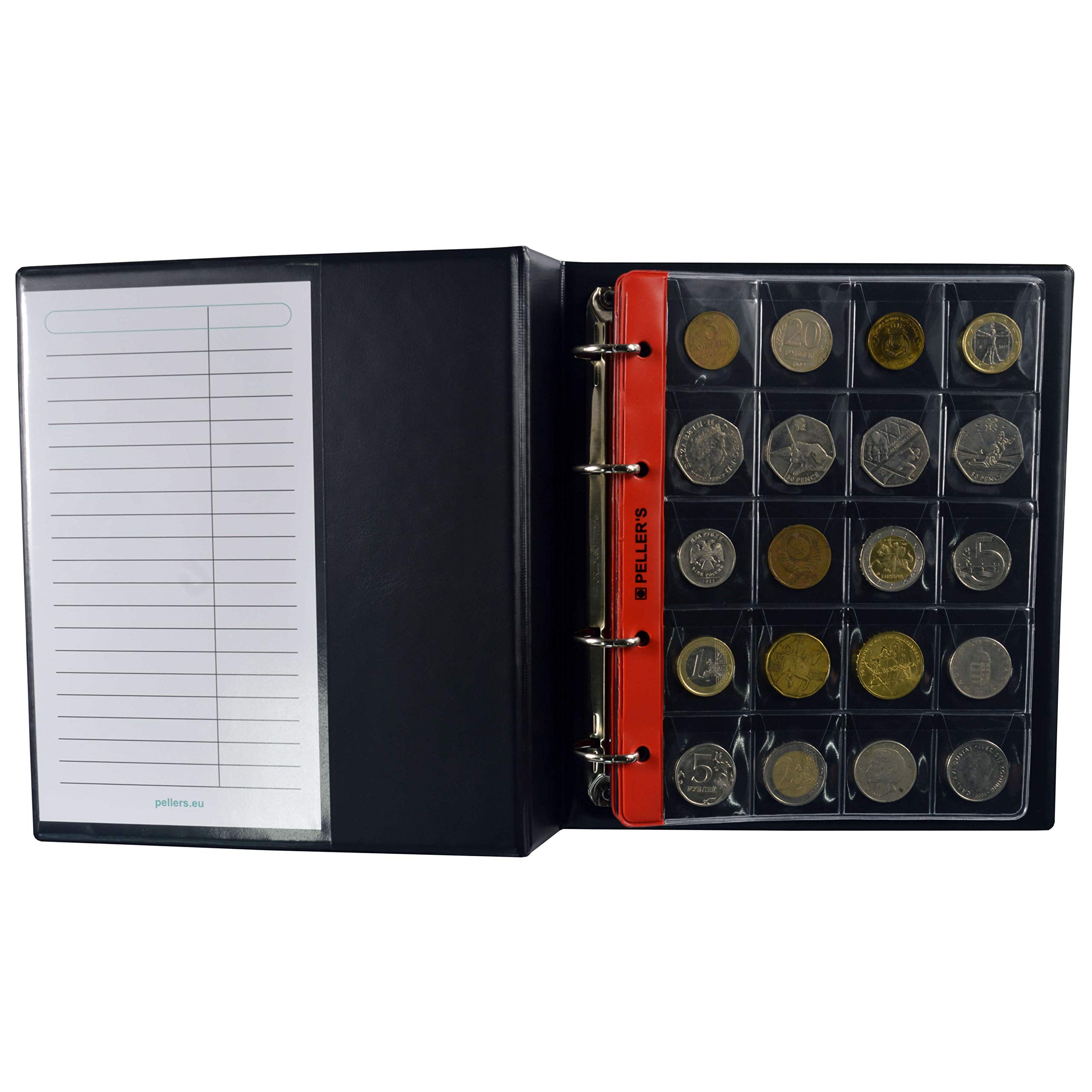 Collection Album, 206 Mix Pockets for Small Medium, Big Coins: from Pence to £5 Pounds, 10 Sheets & Dividers. Coin album M