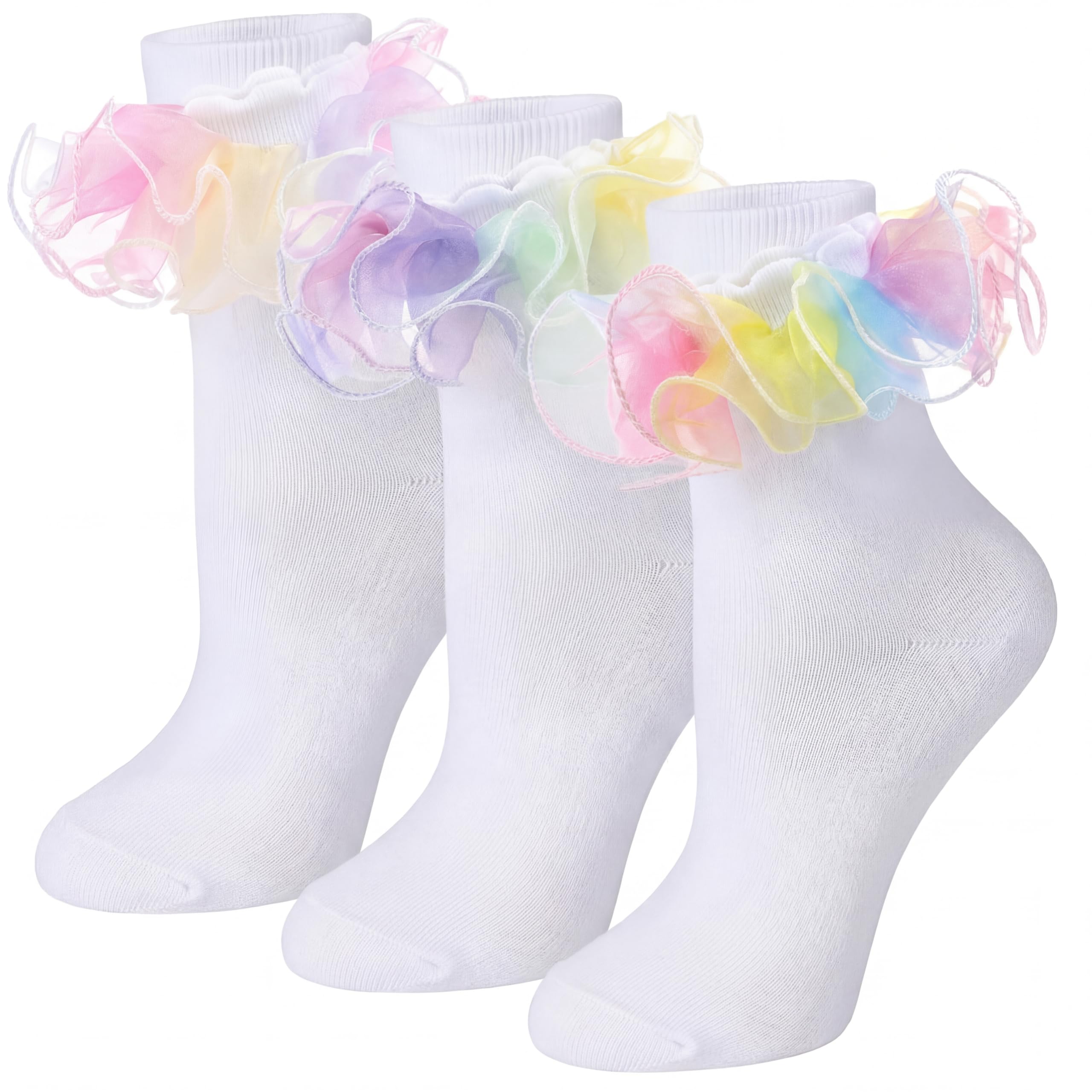 Geyoga 3 Pair Women Big Ruffle Calf Socks