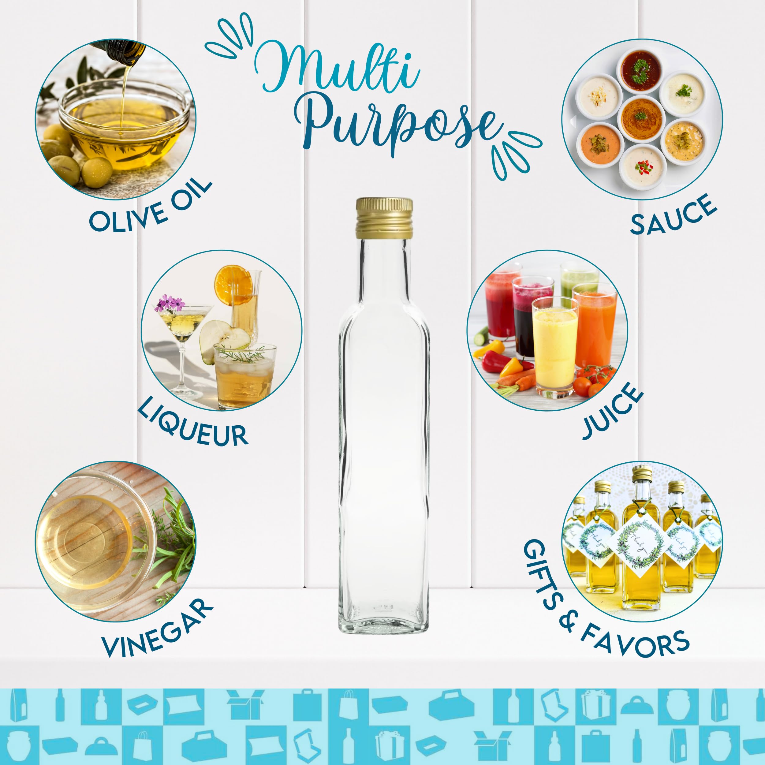 Espirito Rebelde 20 Bottiglie di Vetro 250ml con Tappo a Vite Dorato + 20 Scatole | Olio d'Oliva, Aceto, Alcool, Salse | Oliera in Vetro