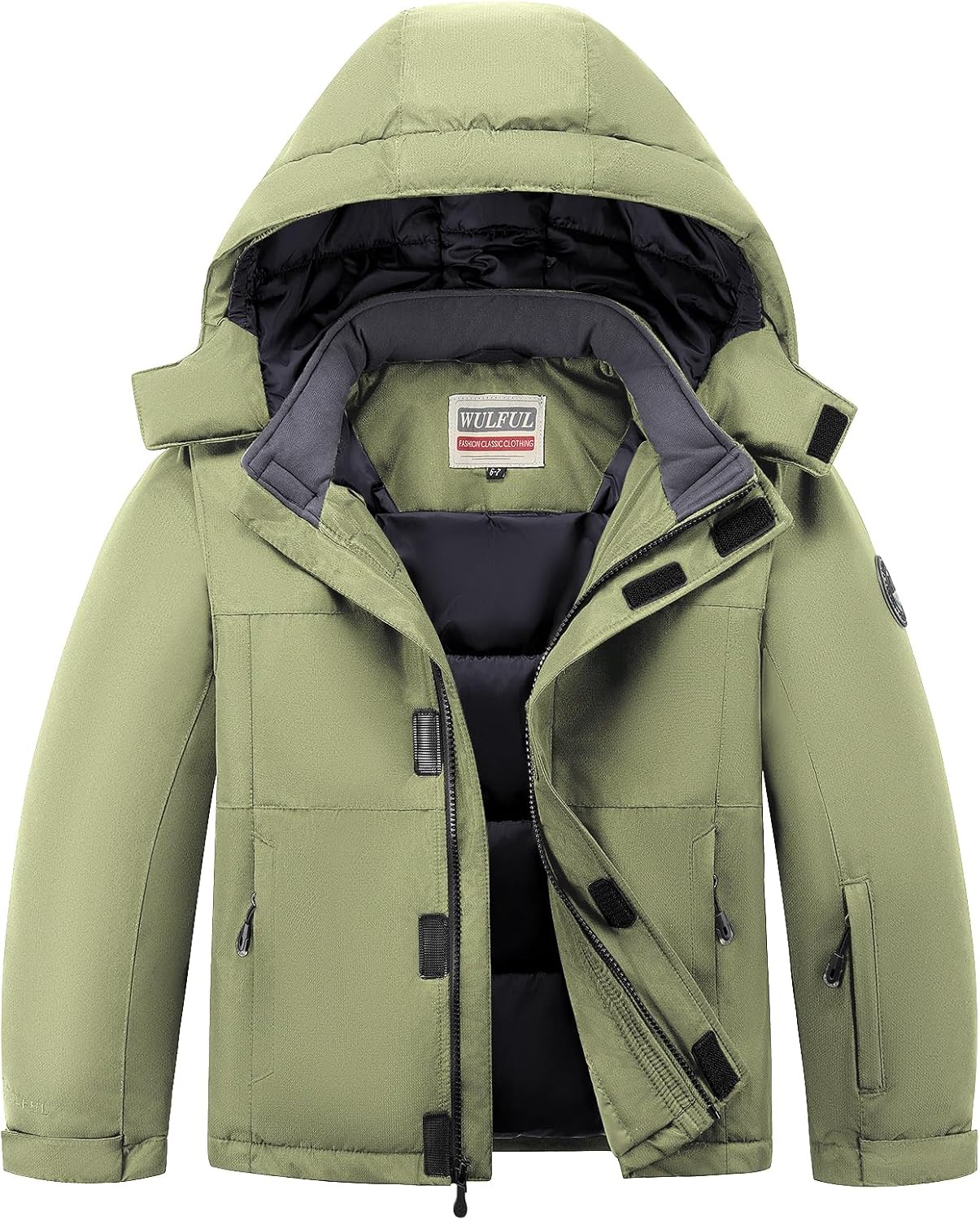 WULFUL Kid's Waterproof Ski Jacket Warm Fleece Hooded Boy's and Girl's Winter Snow Coat Outwear,Windproof RainCoat