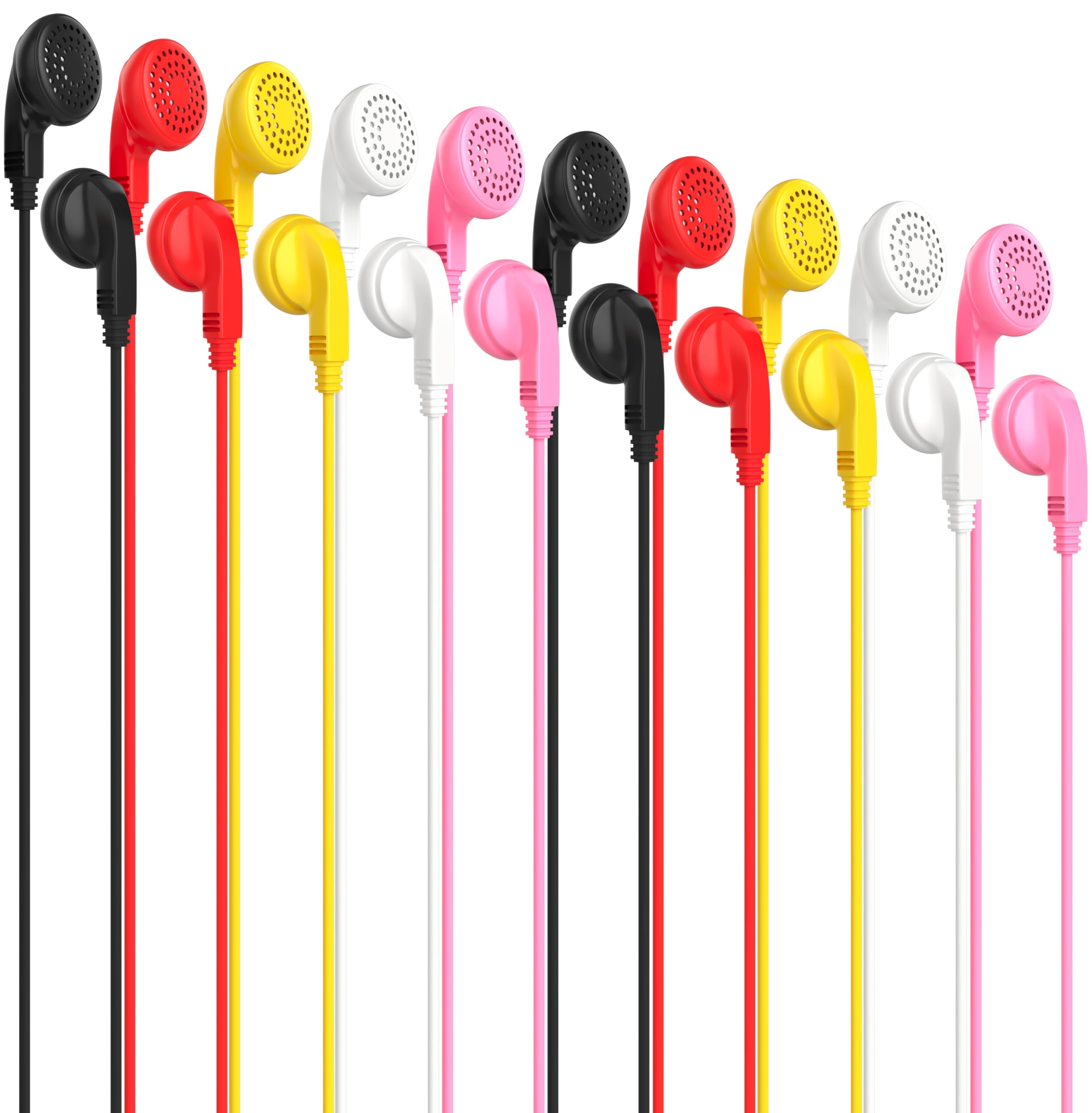 white bulk earbuds pack for classrooms and travel tangle-free wired headphones