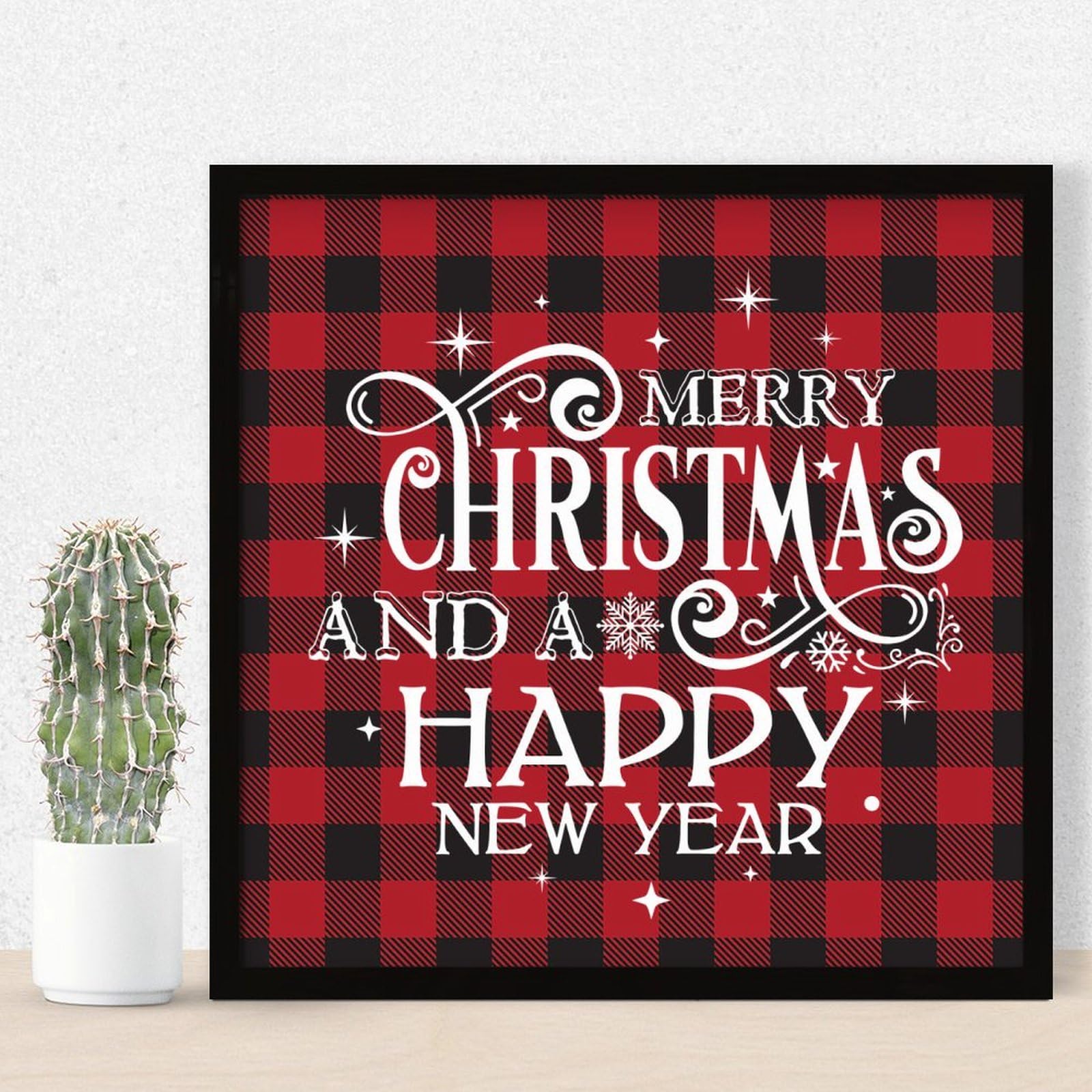 Panneau en bois Merry Christmas déco de Noël verticale pour chalet 30x30 cm