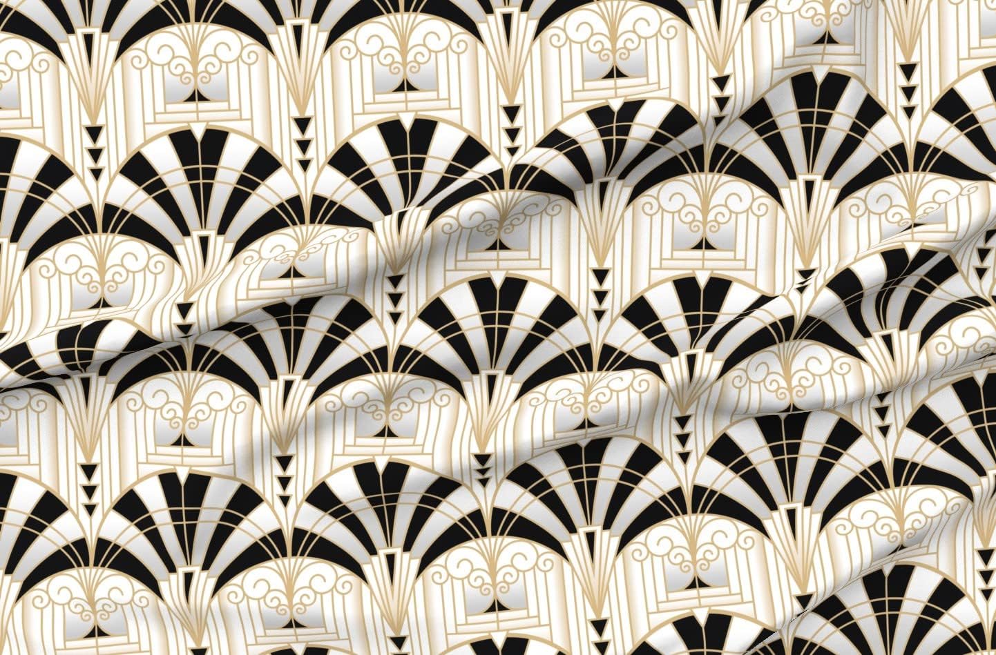Spoonflower Fabric - 20S Architecture Line Art Black White B&W Golden Arches Fan Retro Printed on Organic Cotton Sateen Fabric by The Yard - Sewing Quilting Apparel Home Decor