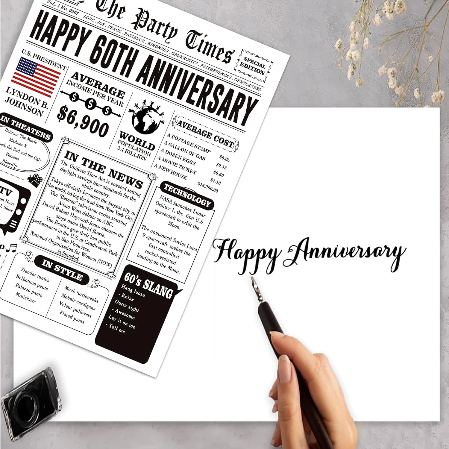 Missonemi Jumbo 60th Anniversary Card for Women Men, Retro 60th Wedding Anniversary Cards Gift for Husband Wife, Great 60 Year Old Anniversary Decoration for Couple