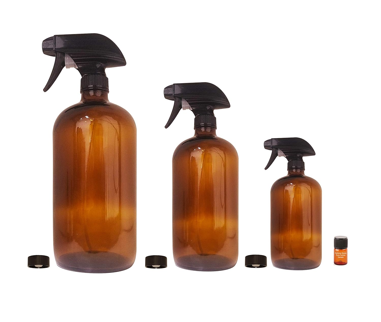 Amber Glass Sprayer Bottles Set with Storage Cap, Mist & Stream Sprayer & Perfume Studio Fragrance Sample; Ideal for Essential Oils, Cleaning Products, and other Sprayable Liquids; (Sprayer 3pc Set)
