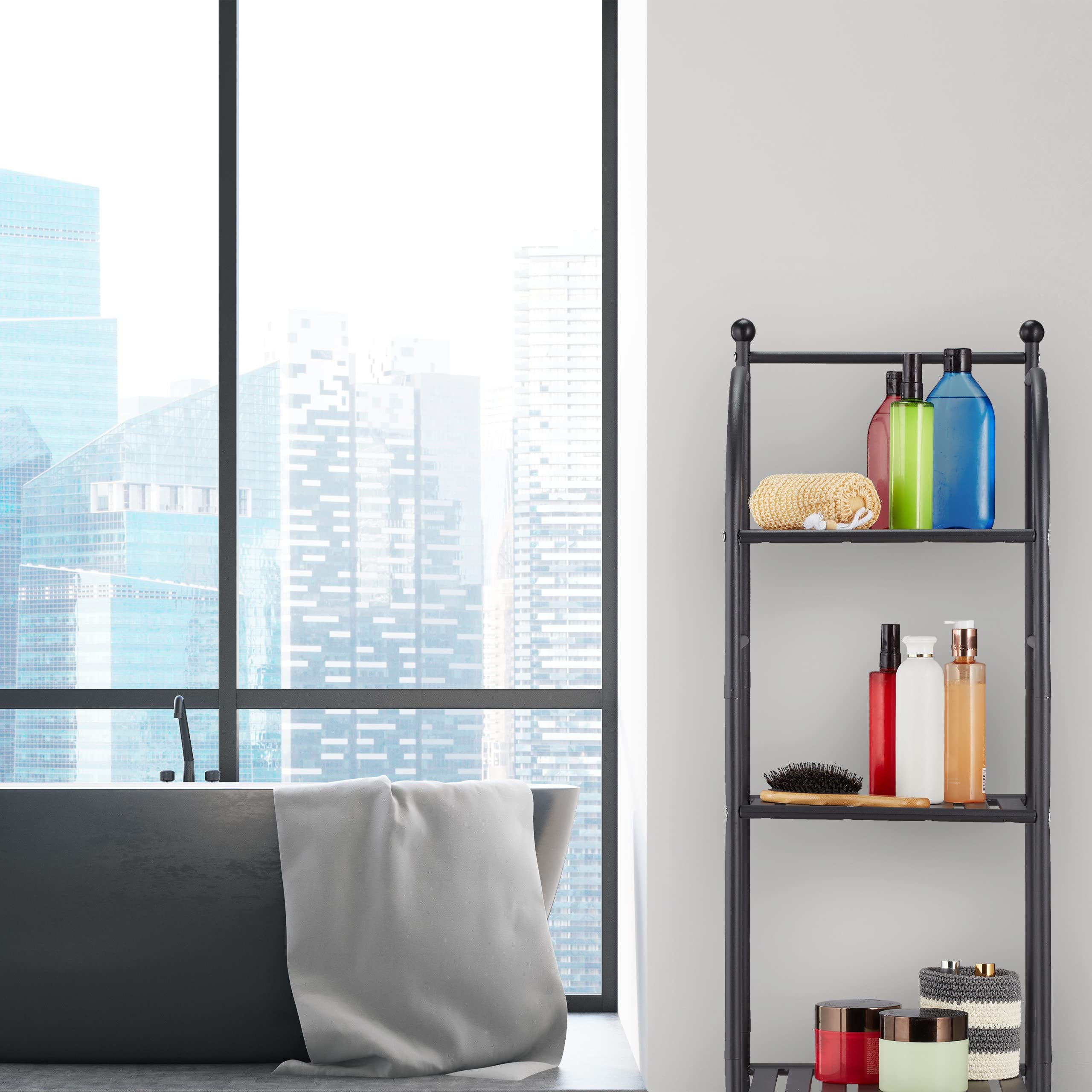 Relaxdays Étagère Verticale, Acier, HxLxP : 115x33x28 cm, Rangement Cuisine et Salle de Bain, 4 Niveaux, métal, Noir
