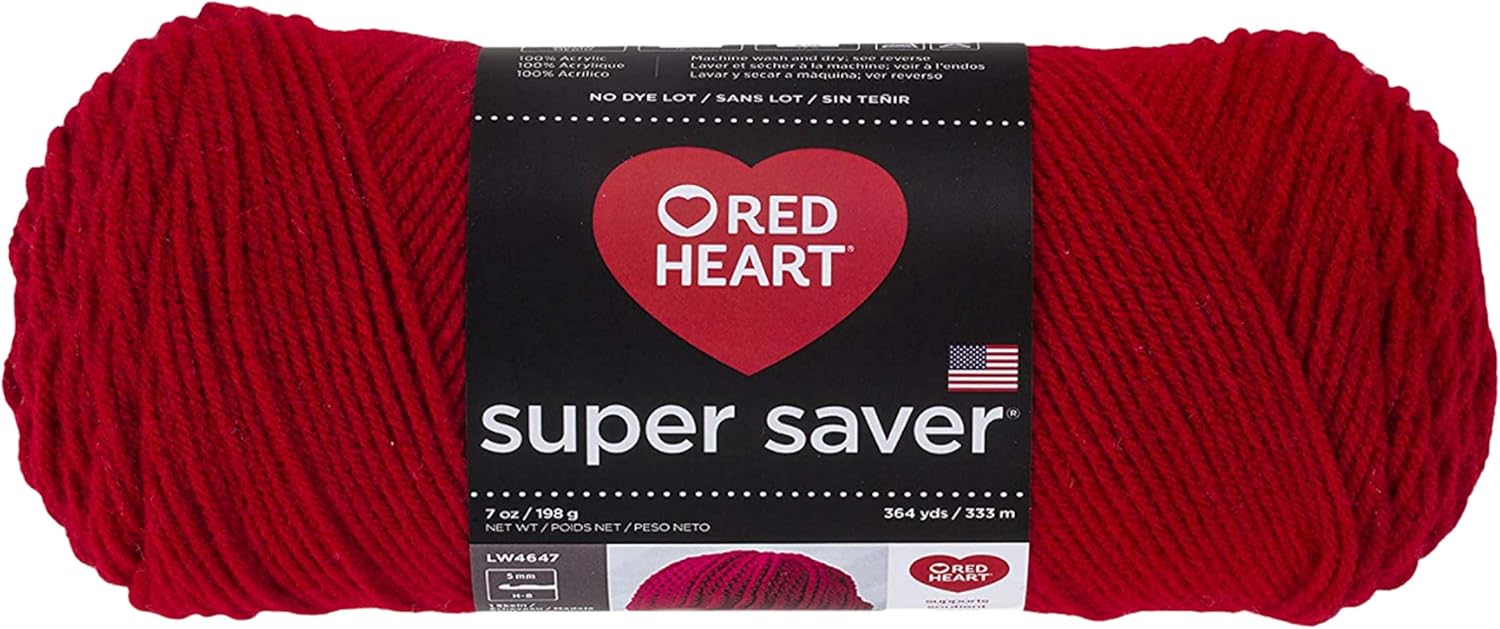 Red Heart Yarn Super Saver 100% Acrylic Worsted Weight Yarn for Knitting and Crocheting - Yarn Pack of 6, 7oz Each (Cherry Red)