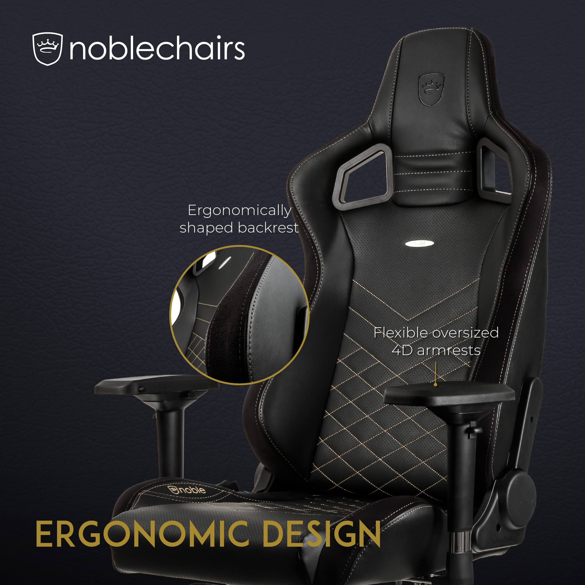 noblechairs Epic Chaise de Gaming - Chaise de Bureau - Cuir Synthétique PU - Noir/Or