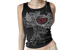 Women Rhinestone Heart Graphic Print Ribbed Grunge 90s Tank Top