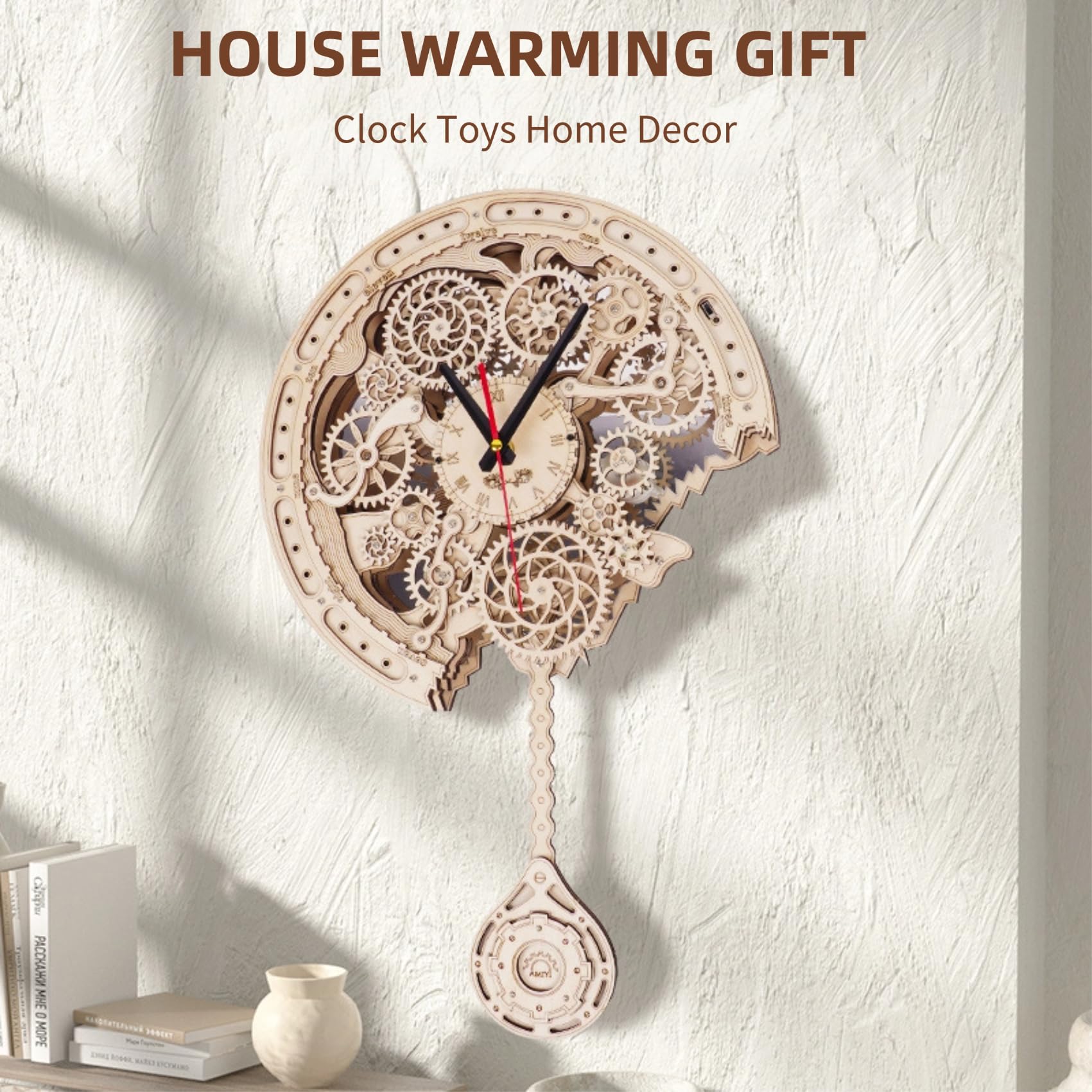 3D Holzpuzzle Erwachsene Uhr, Mechanischer Modellbausatz Wanduhr aus Holz Steampunk Deko DIY Bastelset, Holzbausatz für Erwachsene, Kreatives Geschenk & Modellbau Hobby (Uhr)