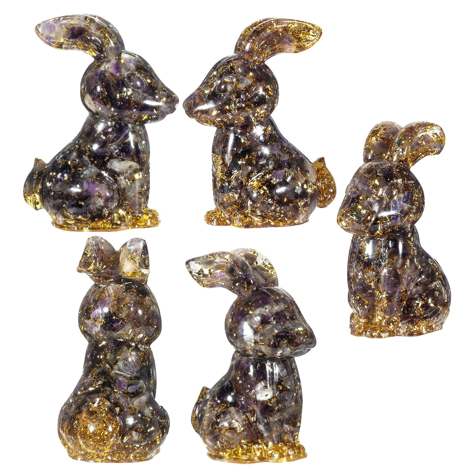Nupuyai 3" Amethyst Crystal Stone Animal Rabbit Statue - Image 3