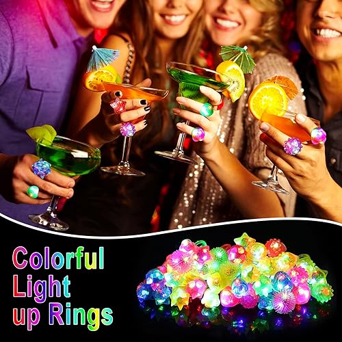 Miniatura 4 de CCINEE 24 anillos iluminados intermitentes coloridos LED de goma con baches que brillan en la oscuridad, juguetes de dedo para suministros de