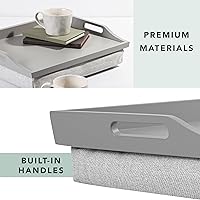 Vista 5 de ROSSIE HOME Bandeja de madera para cama de regazo – Juego de dos – con cesta de almacenamiento de jacinto – Gris calmante – Se adapta a portátiles