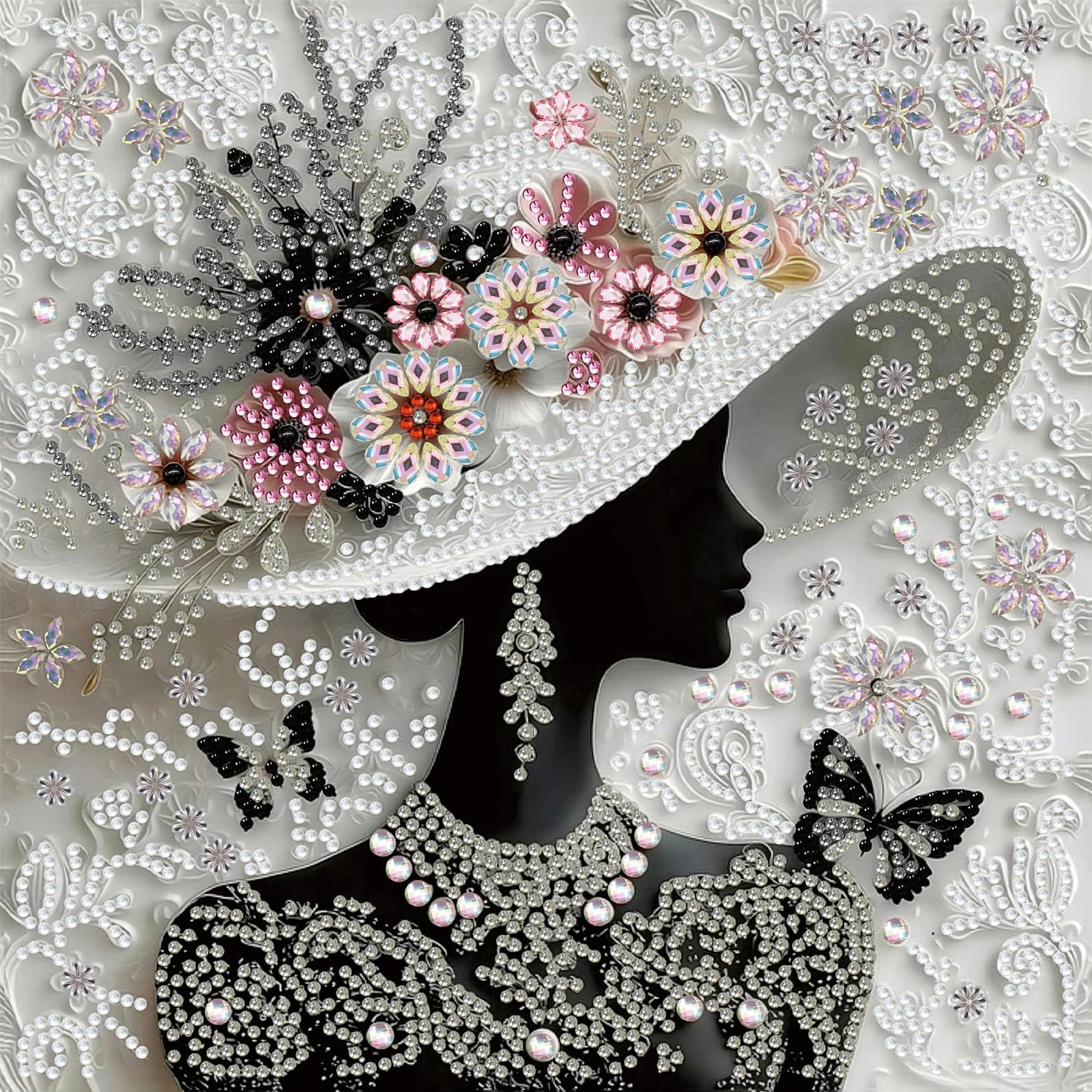 POETRYDRAW Floral Hat Silhouette 5D DIY Diamond Art Kit 11.81x11.81inch