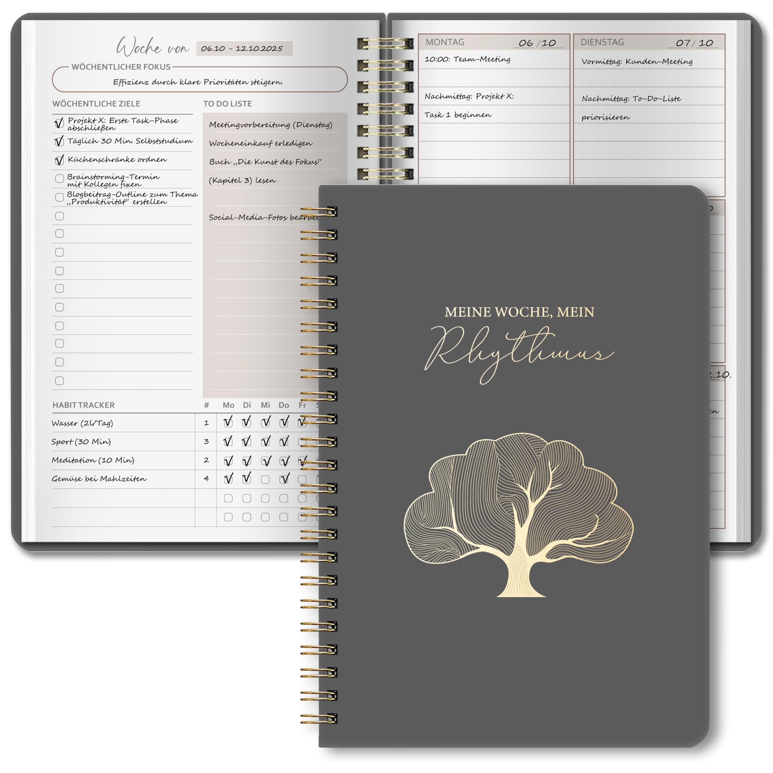 BIROYAL Undatierter Wochenplaner 2026 | Terminplaner A5 | Weekly Planner mit To-Do-Liste, großem Notizfeld | wöchentlicher Terminkalender | 52 Blatt Wochenplan auf Deutsch Ringbuch mit Hardcover