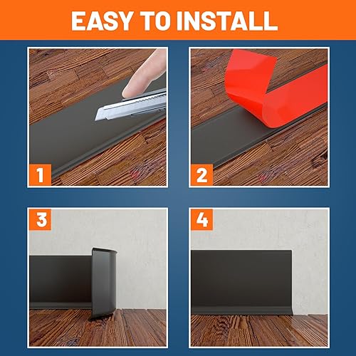 Miniatura 7 de YUZZY Moldura para zócalo, 4 pulgadas de ancho x 40 pies de largo, base de pared de vinilo autoadhesivo flexible, base de pared de goma para