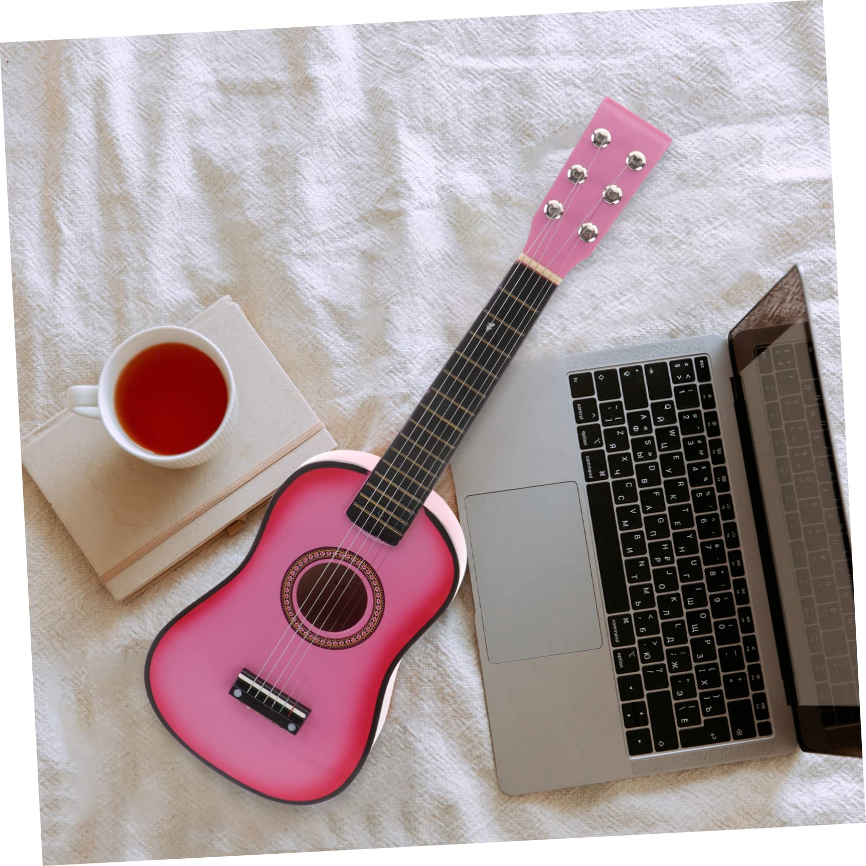 23 Instrumento Musical 6 Cuerdas Juguetes Guitarra para Niños Chicas Musicales Guitarra Juguete Guitarra Principiante para Niños Guitarras Rosa Madera Bambú Bebé