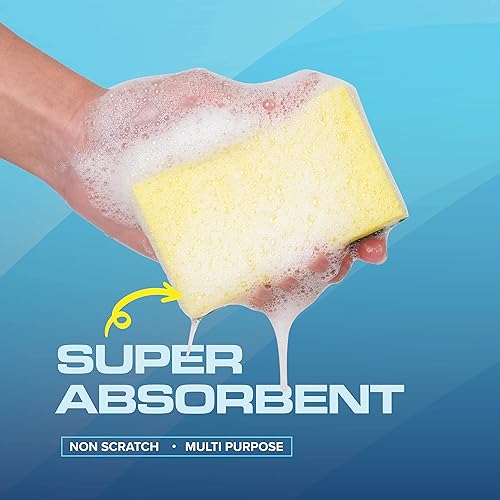 Miniatura 10 de SCRUBIT Paquete de 48 esponjas de cocina  Esponja de doble cara  Ideal para lavar platos, cocina y baño  Esponjas azules para lavar platos junto con