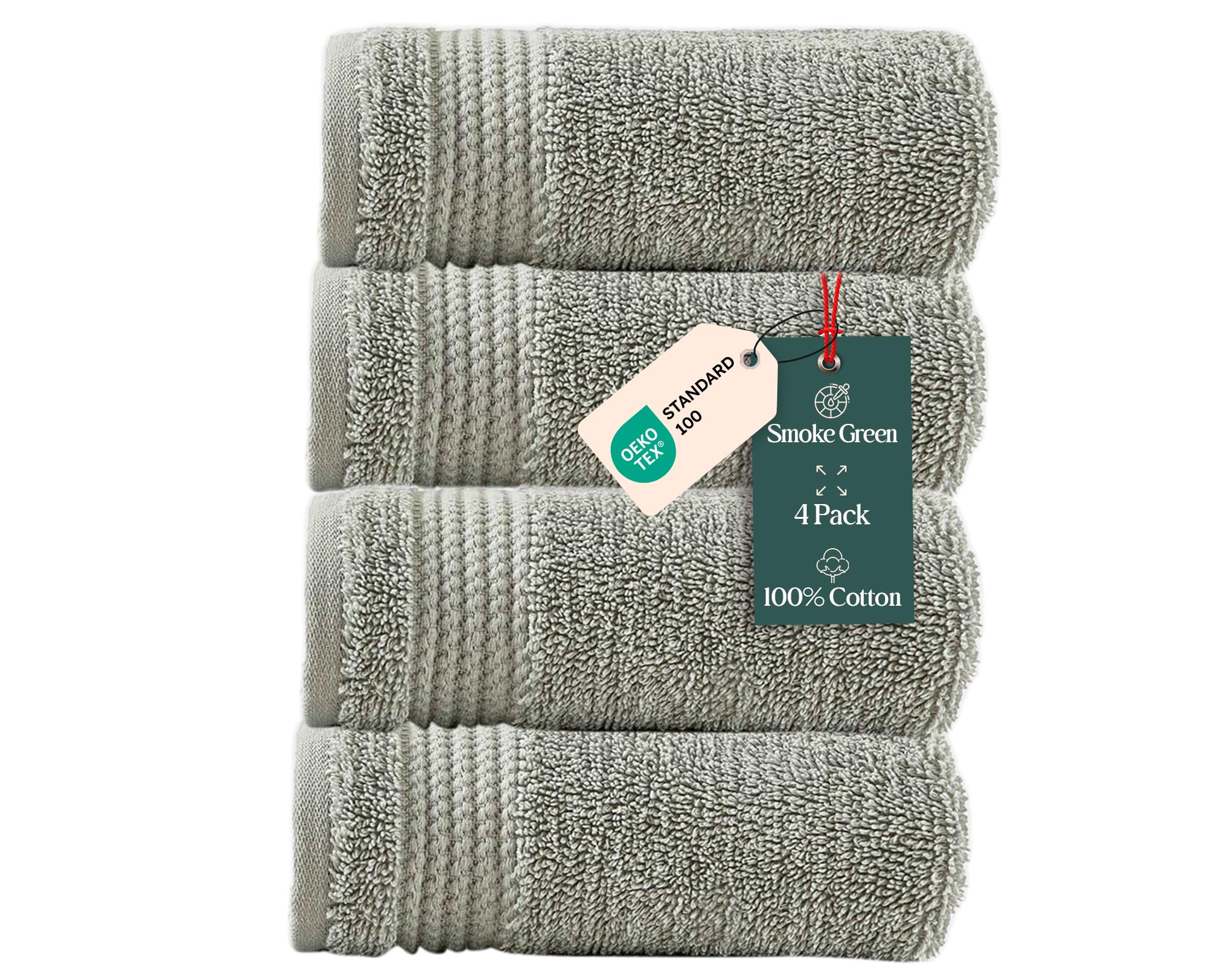 Chakra Eva Luxury Wash Cloths for Bath - Pack of 4, 13x13 inches, 100% Cotton Washcloths, Soft & Absorbent Hand Towels for Bathroom Wash Cloth, Gym & Spa, Smoke Green
