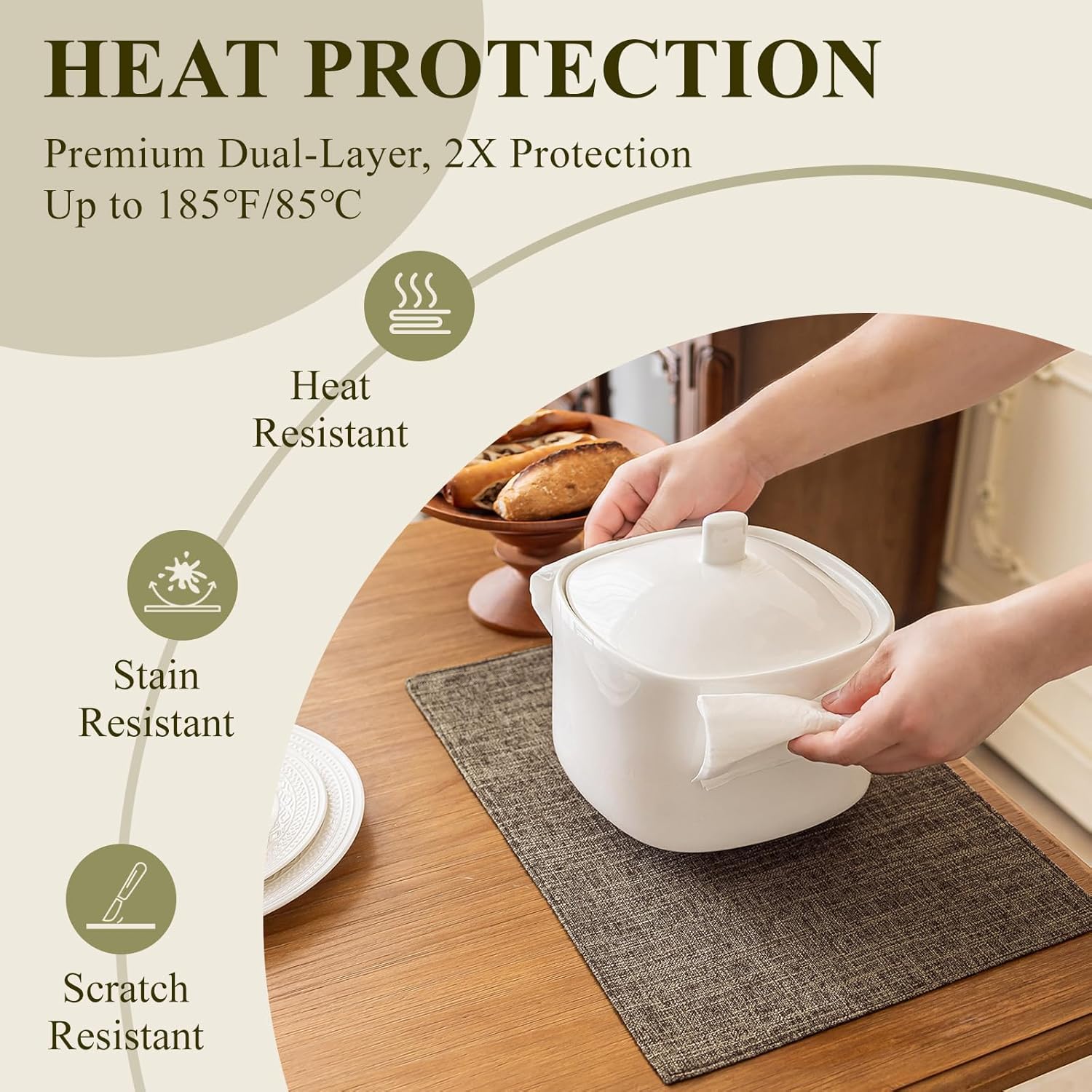 KXN Placemats Set of 8, Dual-Layer Thickened Faux Linen Table Mats, Heat Resistant & Wrinkle-Free, Machine Washable Cloth Place Mats for Kitchen Dining Indoor Outdoor (Burlap)