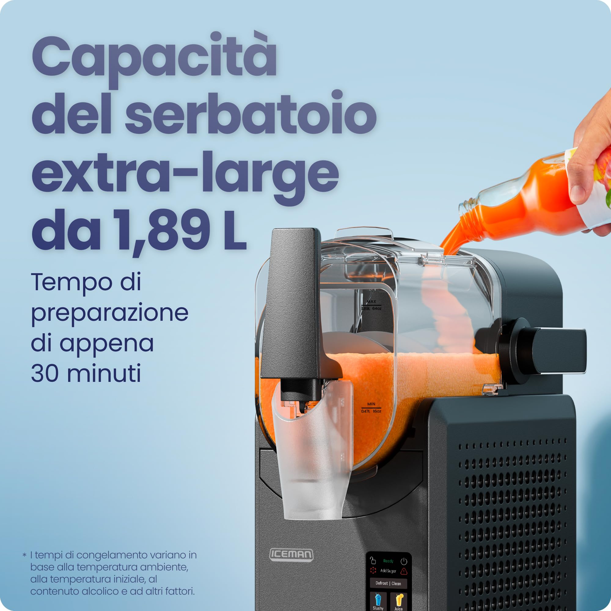 Iceman Macchina per Granita 1,89L, Niente Ghiaccio o Frullato, 5 Preset | per Margarita, Frappè e Shake, Touch, leva di erogazione, Nera