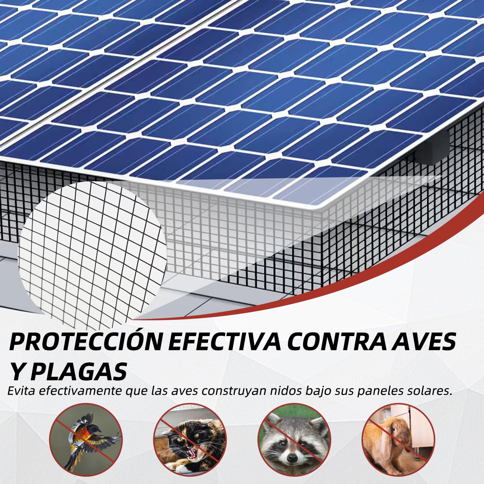 Red de protección contra pájaros para paneles solares, 30 m x 20 cm, revestimiento de PVC, inoxidable, incluye 100 bridas