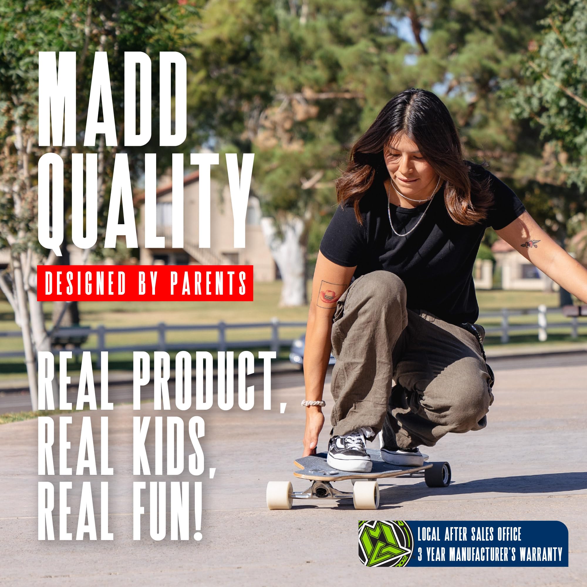 Skateboard Cruiser per adulti e ragazzi, tavola leggera in acero da 78,7 cm, ruote lisce da 70 mm, longboard Madd Gear