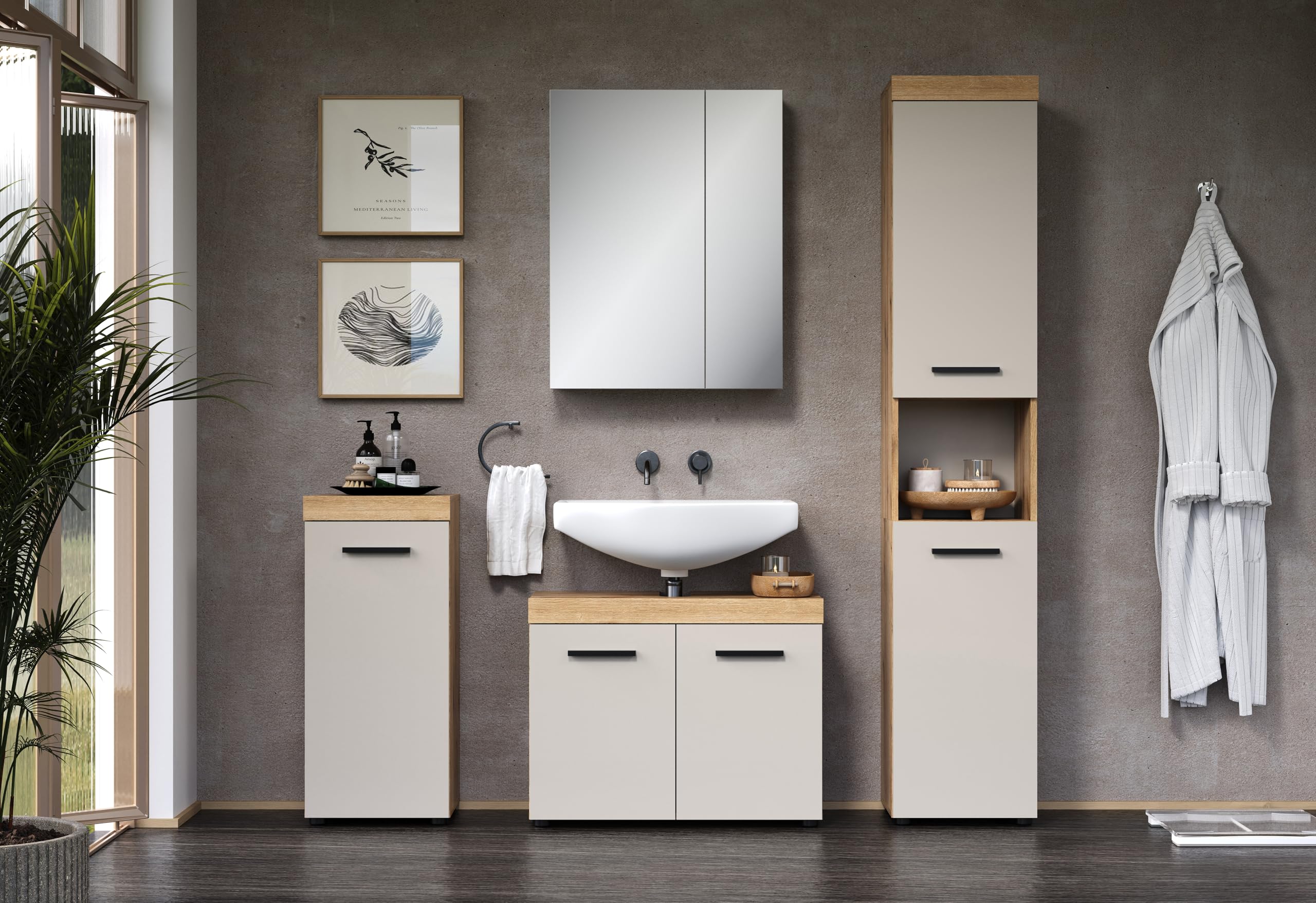 Hochschrank Ivrea Evoke Eiche / Kaschmir · B 36 x H 184 cm