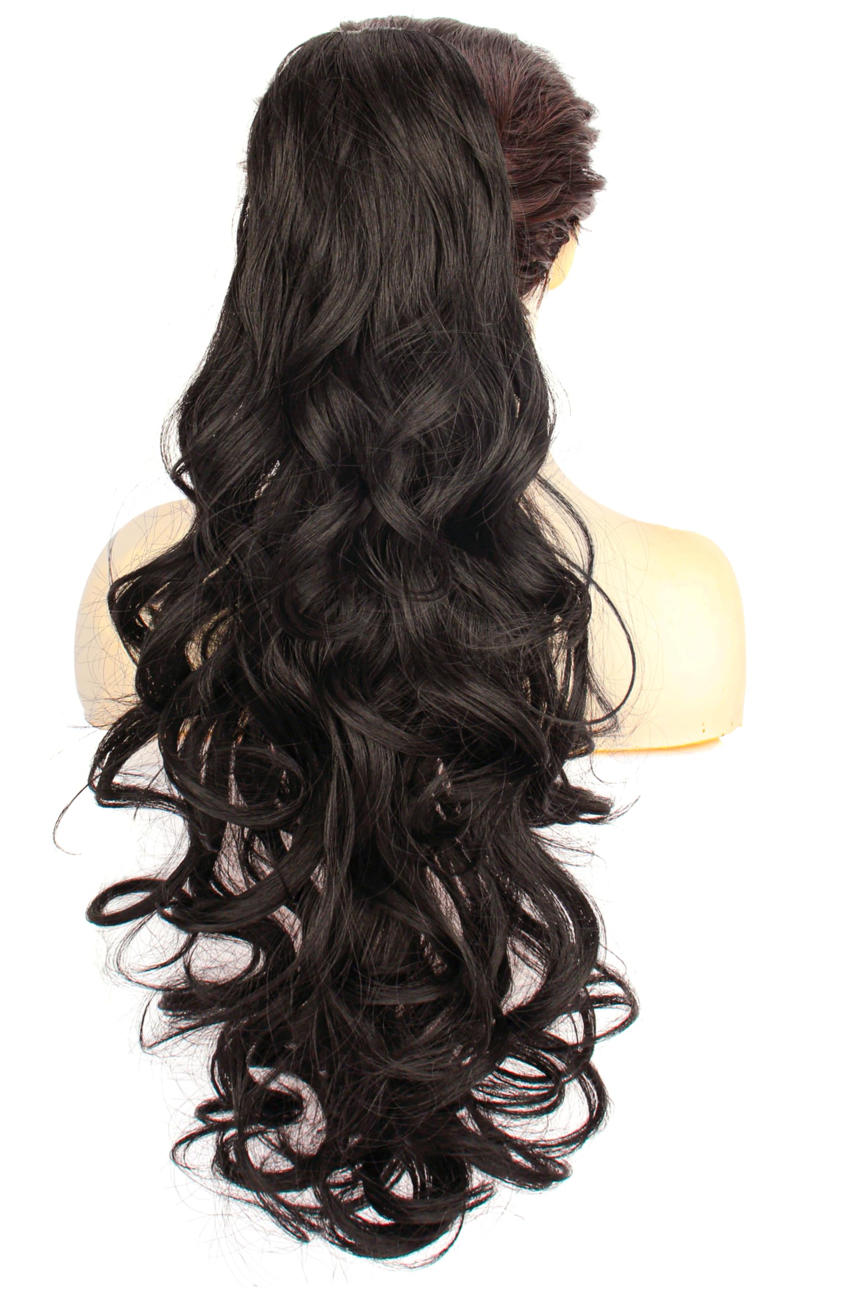 PORSMEER Ponytail Hair Extension Claw Clip in Ponytail Extensions Long Curly Wavy Ponytail Hair Extension Jaw Clip on Pony Tails Hairpiece for Women 26 inches (Black brown) - Image 3