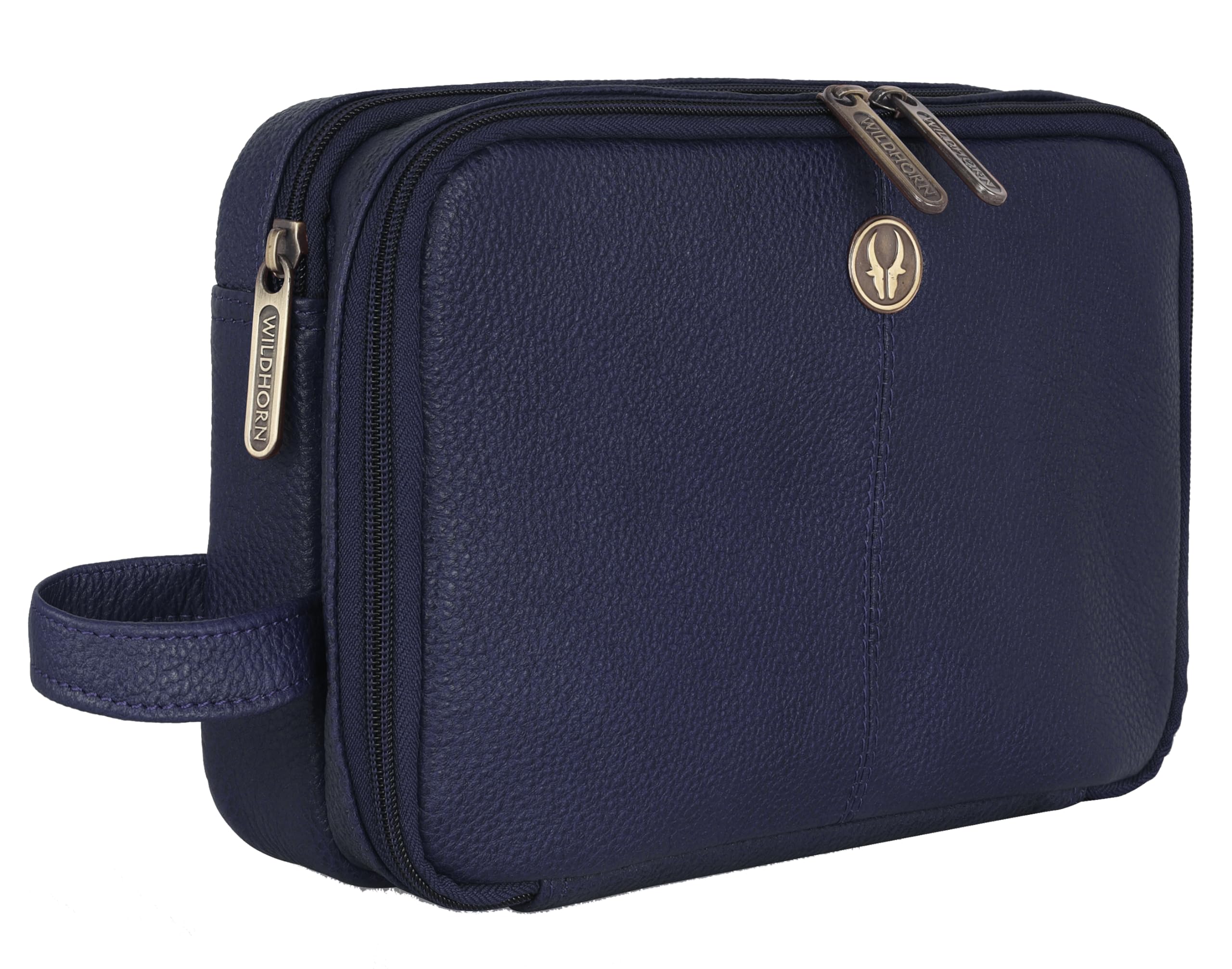 WildHorn Leather Toiletry Bag For Men & Women, Dopp Kit For Travel Large Toiletry Kit. Toiletries Organizer (Blue), 6 CM