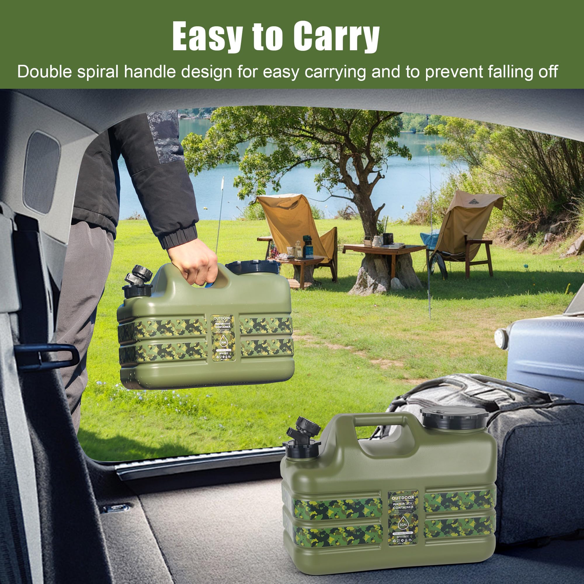 ASIEIT Bidón de Agua con Grifo de 11L, Bidón de Agua para Camping, Tanque de Agua Portátil Multiusos sin BPA, Tanque de Agua para Camping con Asas, Bidón Antifugas, para Emergencias y Exteriores