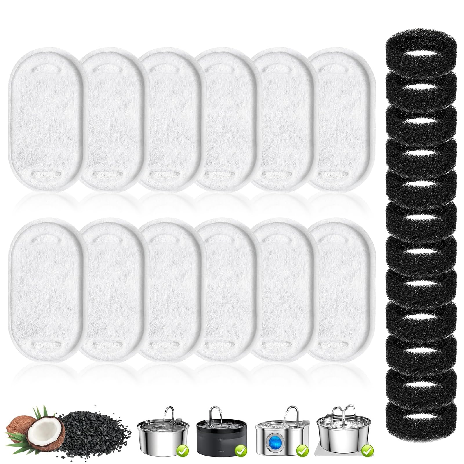 Cat Water Fountain Filters, 24 Pcs Cat Fountain Filters Set