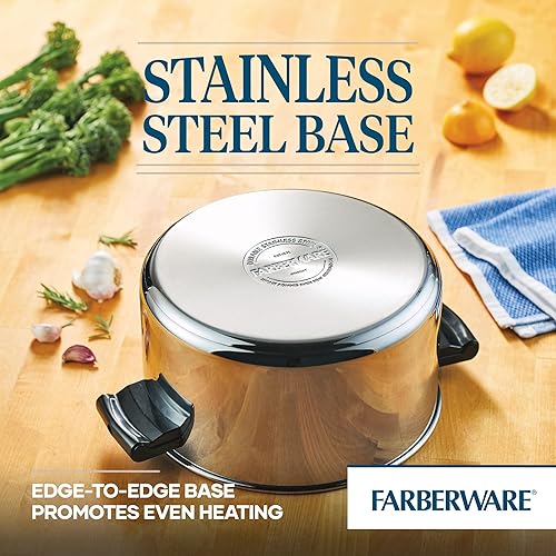 Miniatura 6 de Farberware Olla clásica de acero inoxidable de 6 cuartos con tapa olla de acero inoxidable con tapa color plateado