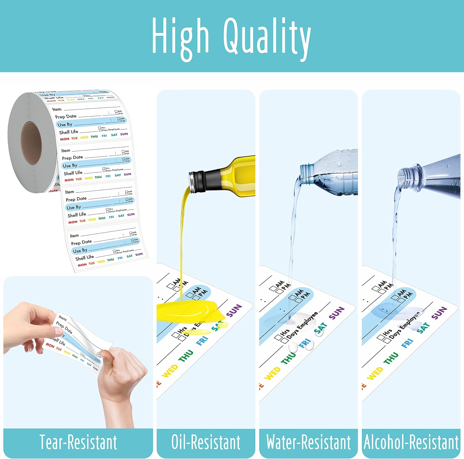 300 Removable Food Labels, Water/Oil/Tear Resistant Freezer Pantry Labels with Perforation Line No Residue Left for Food Containers Jars Kitchen Restaurant Storage Organization image 2