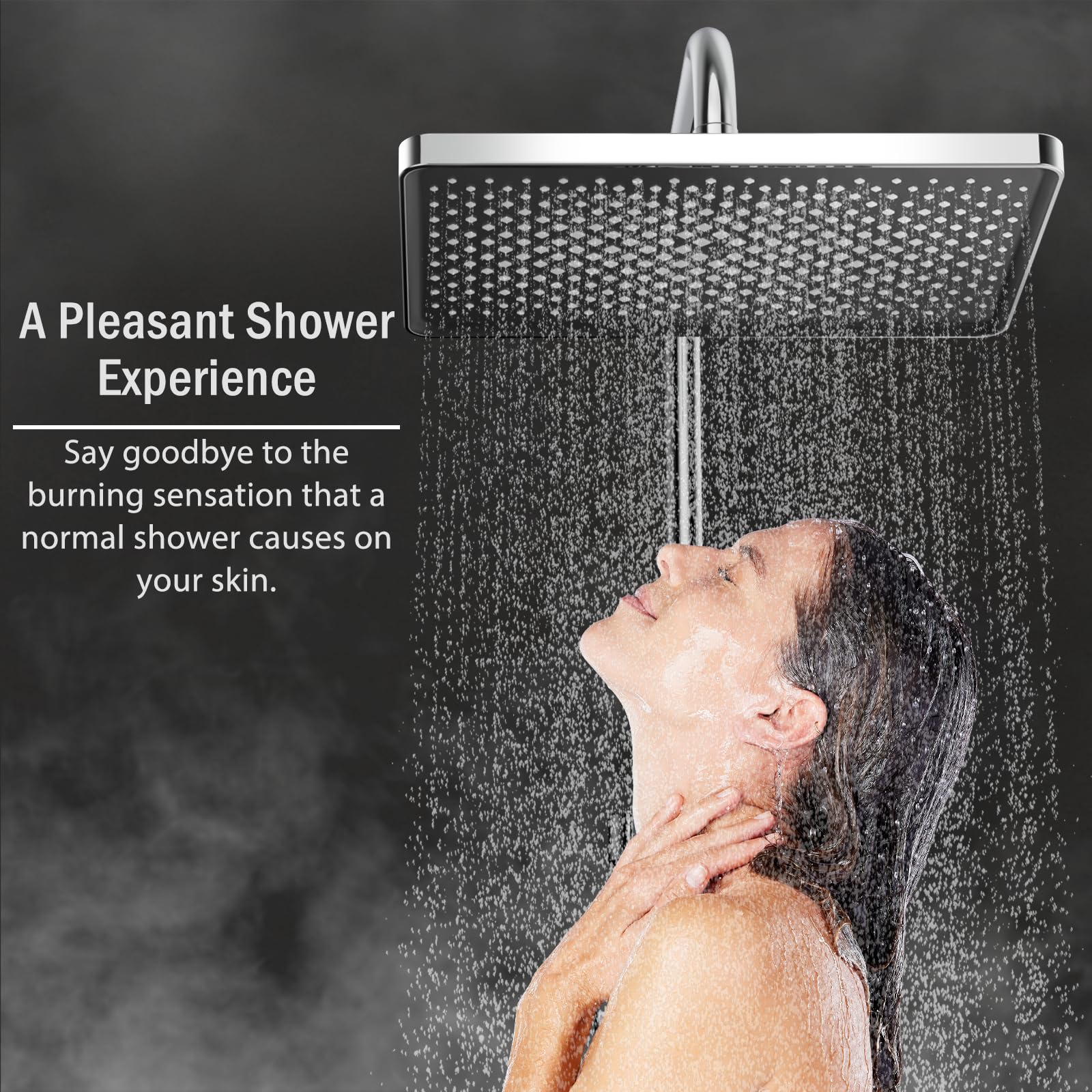 Columna Ducha Cromo con Grifo, Cabezal Efecto Lluvia 30x20cm | Barra Ajustable 80–135 cm, Ducha de Mano 3 Modos, Acero Inoxidable