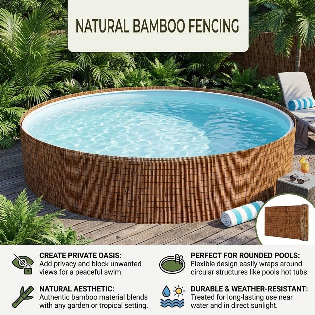 Canisse en Roseau Naturel 30-200cm Brise Vue en Rouleaux, Clôture D'intimité Extérieure Pour Jardin Terrasse, Paravent Pare-Soleil Décorative Facile À Installer avec Attaches(Nature,90x450cm)