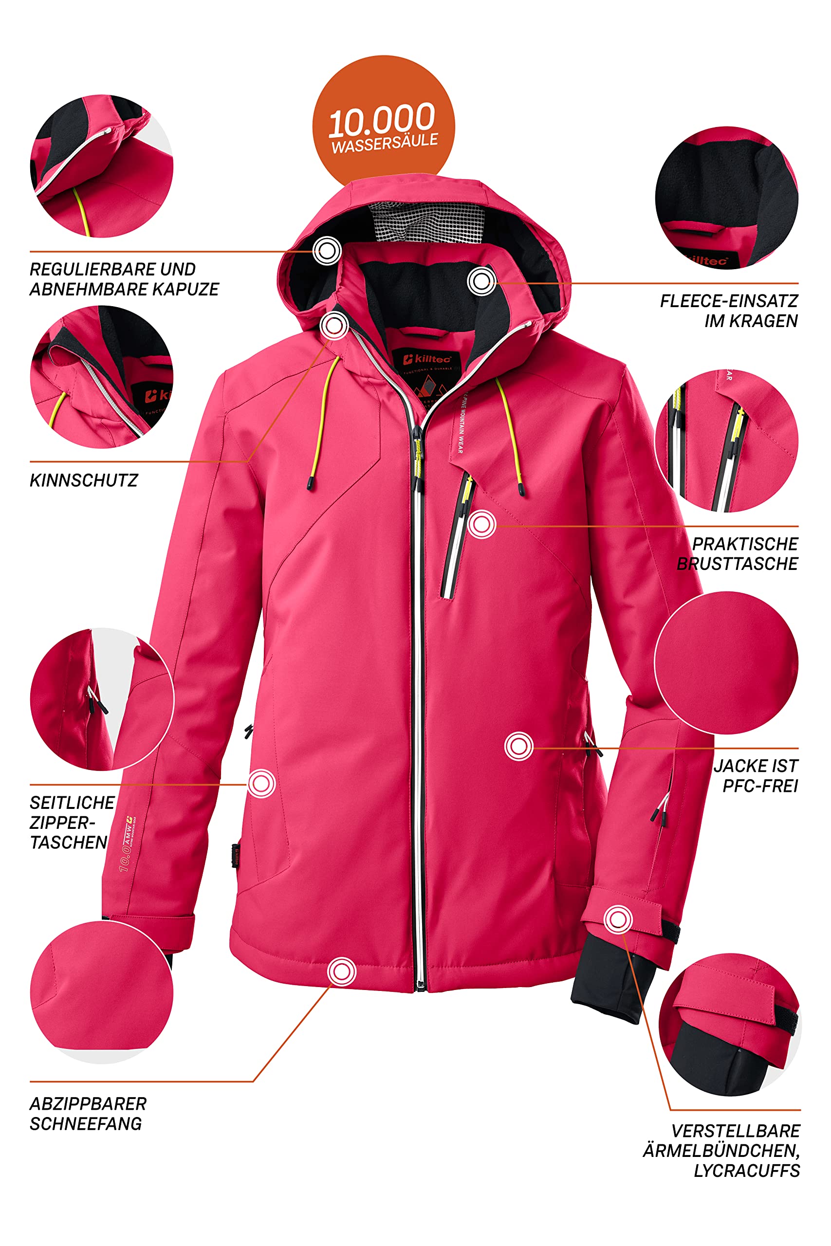Killtec Damen Ksw 10 Wmn Ski Jckt Skijacke/Funktionsjacke mit abzippbarer Kapuze und Schneefang