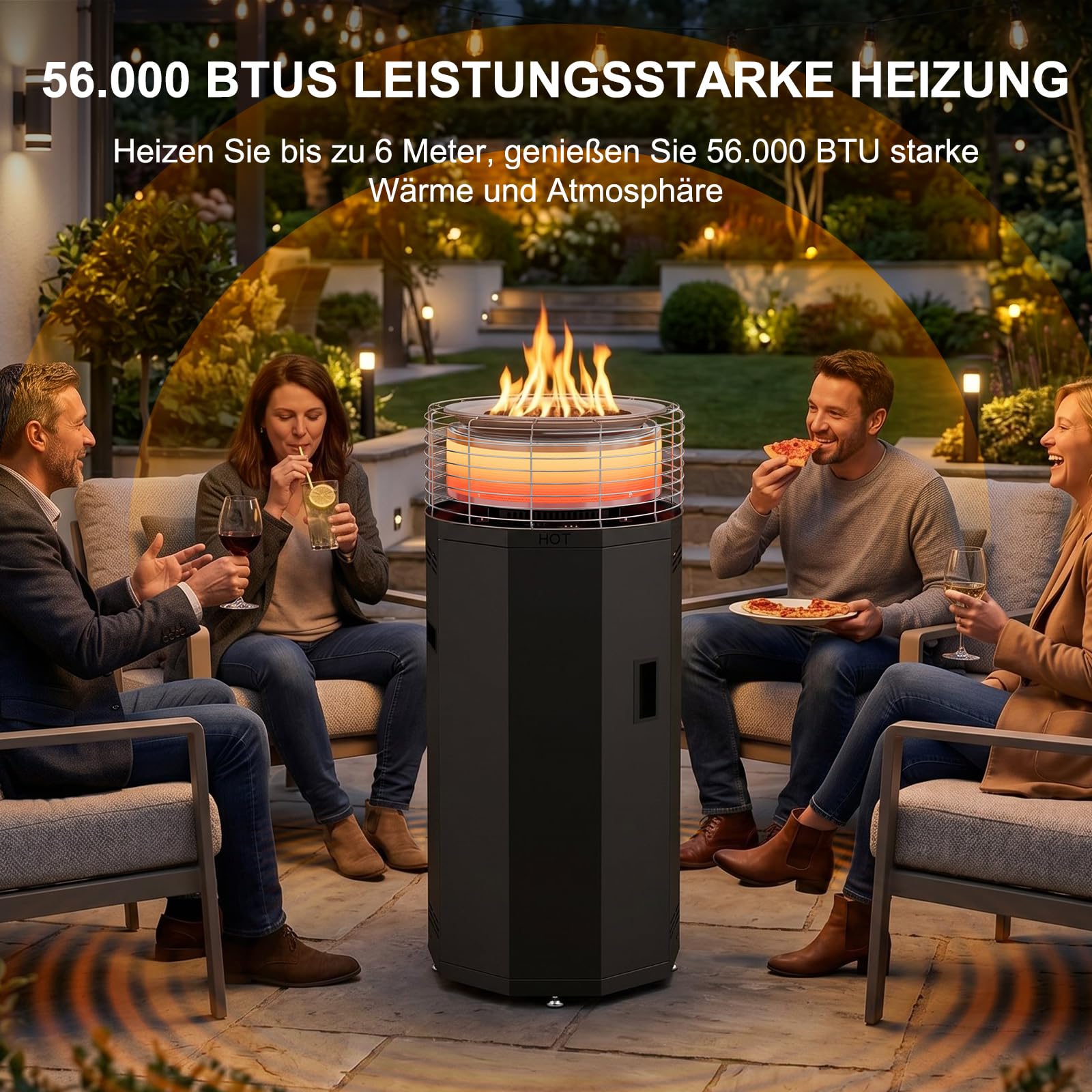 SUNYRISY Rauchfreie Outdoor Heizstrahler Gas Feuerschale Tragbarer Terrassenheizer, 16 kW Dual-Brenner 3-in-1 Außenheizung Propan Feuertonne Feuersstelle für Garten, Camping, Druck-Zündung