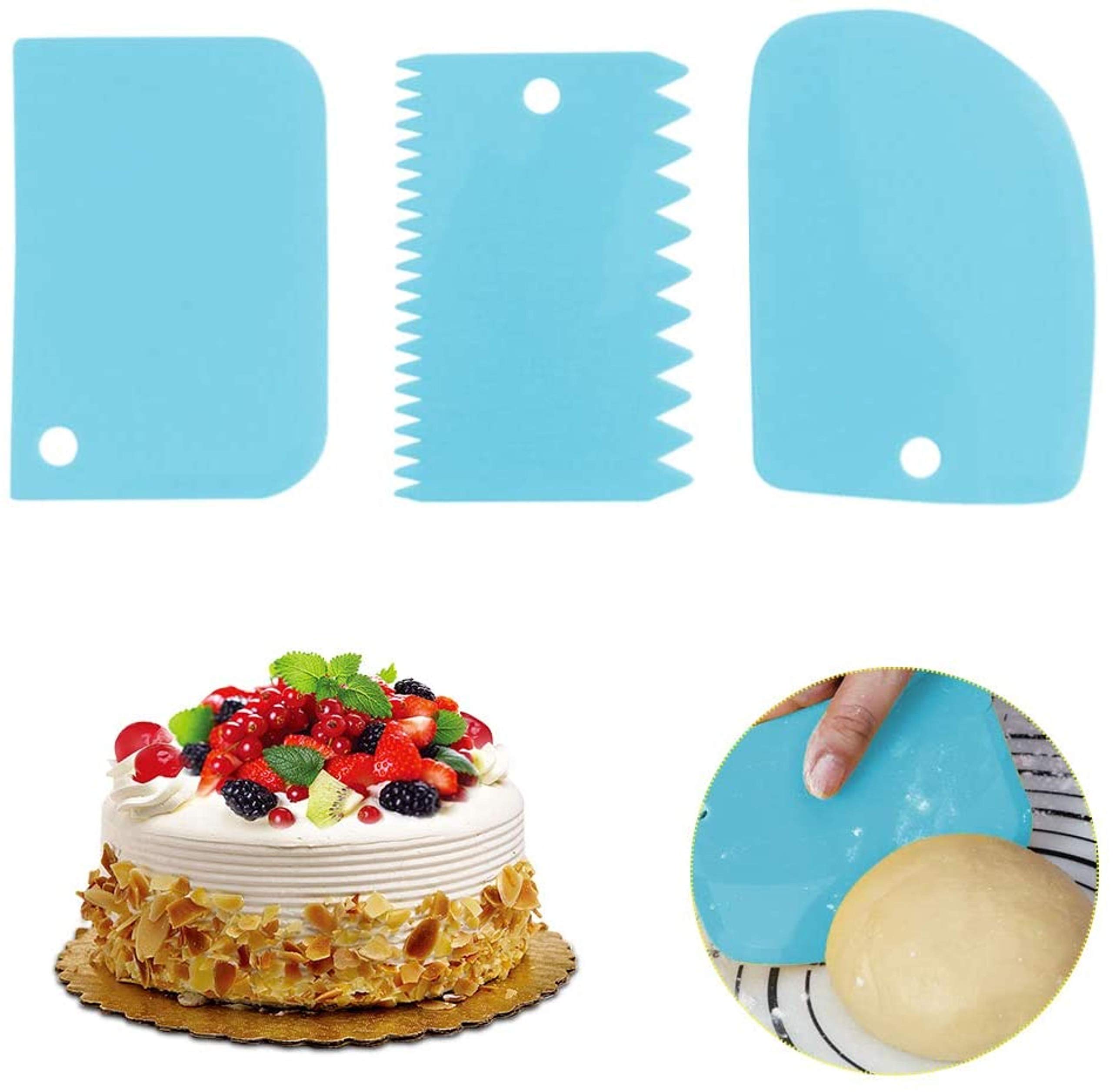 UTD Plastic Cake Scraper Spatula Set 3PCS, Dough Cutter Scrapers, Multi Color