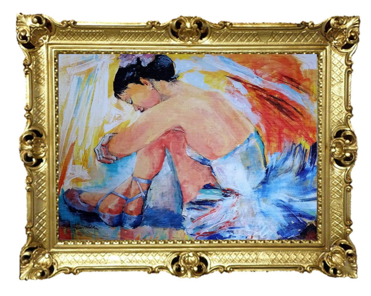 Lnxp BALLERINA Künstler : RAJCO BALLETT TÄNZER BILD FOTO 90X70 CM BILDERRAHMEN BILD BILDER MIT RAHMEN BAROCK Wandbild Kunstdrucke Gemälde Retro Repro Antik für Cafe Bar Home Büro Praxis 58B