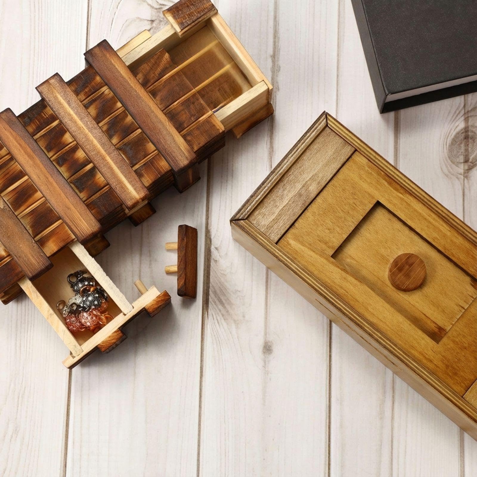 KAILIMENG Caja de rompecabezas, caja mágica secreta con 2 compartimentos ocultos, cajones monedas, caja de regalo, caja de trucos de madera 3D para adultos y niños