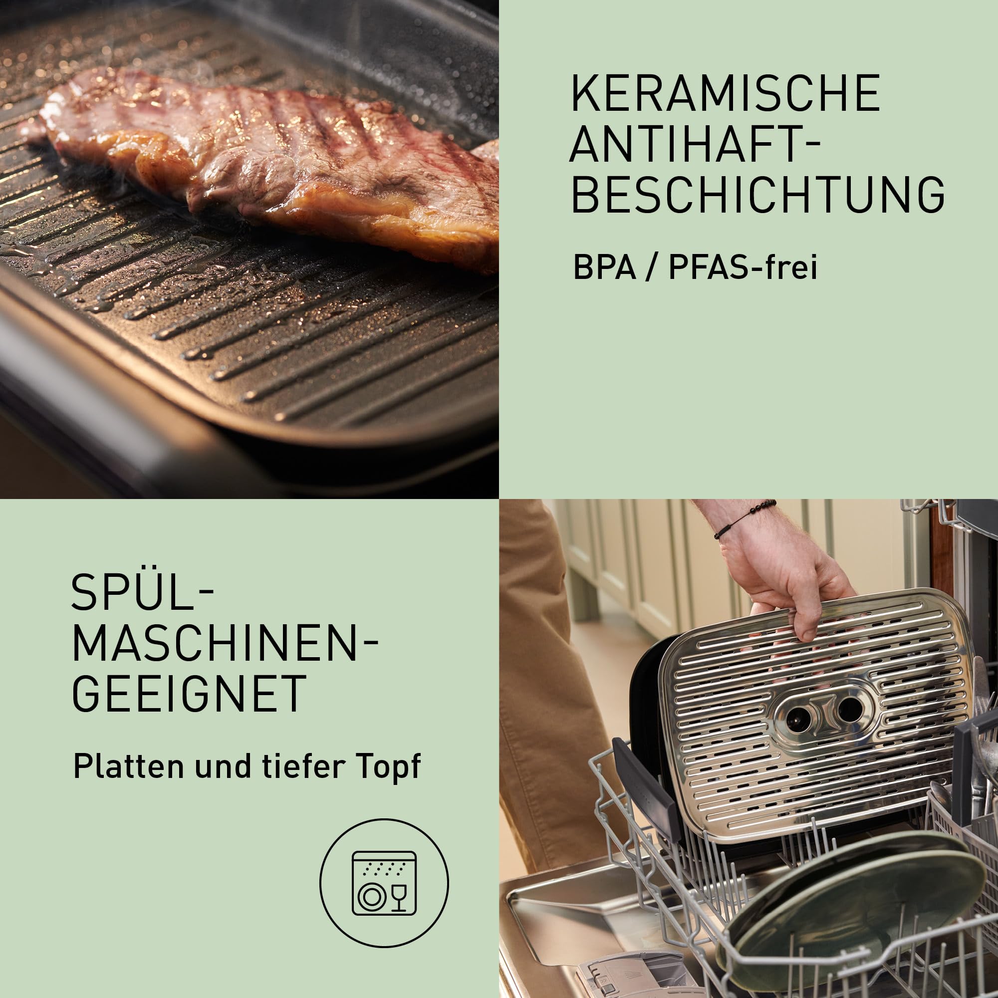 Panasonic NF-GM400 4-in-1 Elektro-Multikocher, Elektro Tischgrill, Braten, Slow Cook, BBQ, Dämpfen, Sautieren, 1400W, 40–250°C, 9 Auto-Modi, 4 Antihaftplatten, Rauchabsaugung, Schwarz