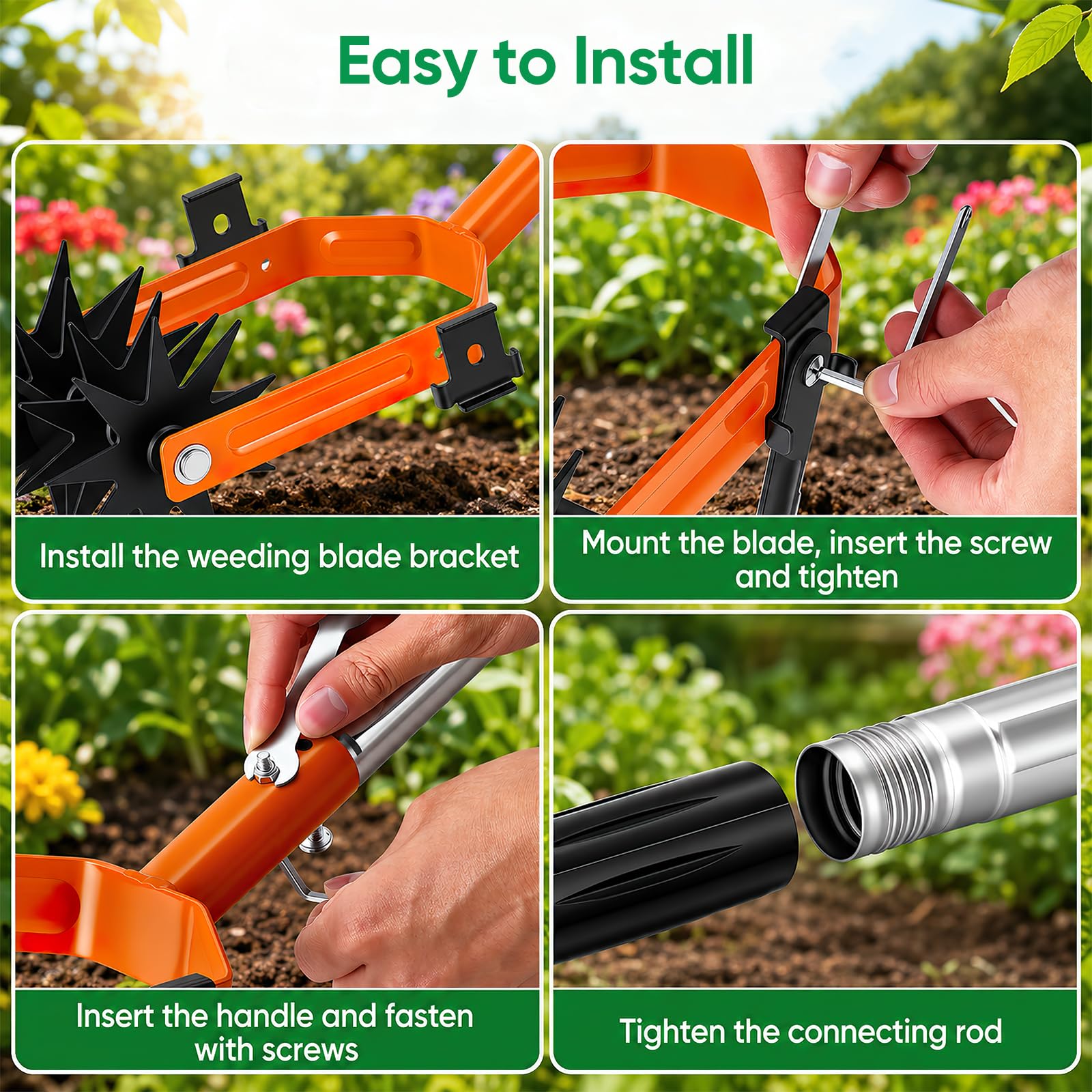 Coltivatore rotativo e zappa oscillante 2 in 1,Coltivatore a ruota stellata | 184 cm Coltivatore giardino Coltivatore giardino con denti rimovibili per smuovere il terreno ed eliminare le erbacce