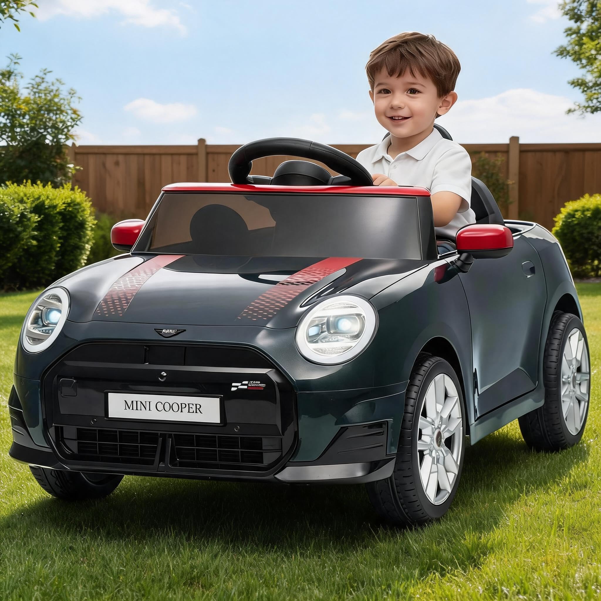 Luxury Car MINI Licensed 12V Electric Ride-On Car for Kids – Remote Control, LED Lights, Music, Horn, 3km/h Max Speed – Battery Powered Toy for Boys & Girls Ages 3-6 – Black