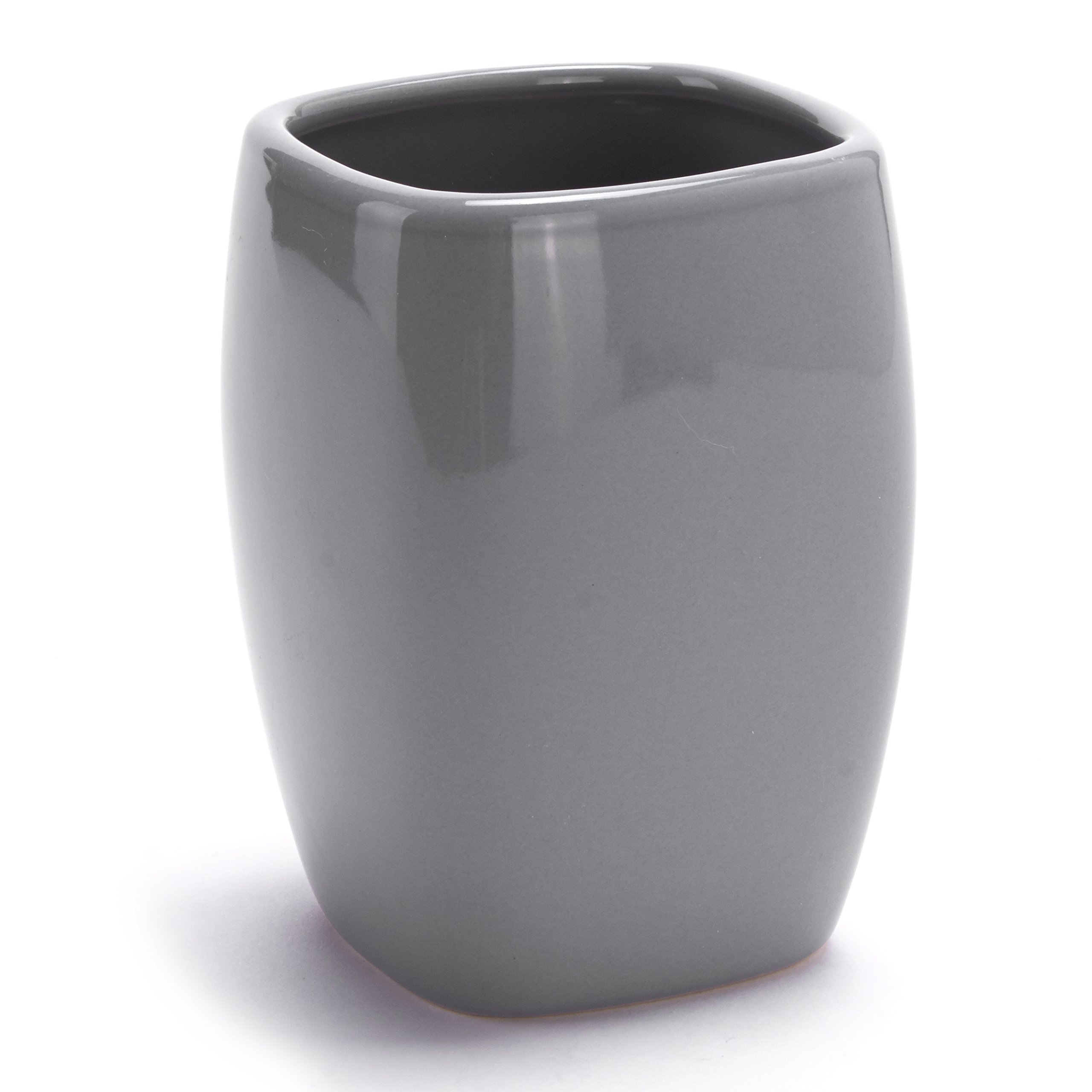 MSV - Juego de Accesorios de baño de cerámica de 3 Piezas - Dispensador de jabón - Jabonera - Vaso - Gris Antracita - Diseño Elegante y estético